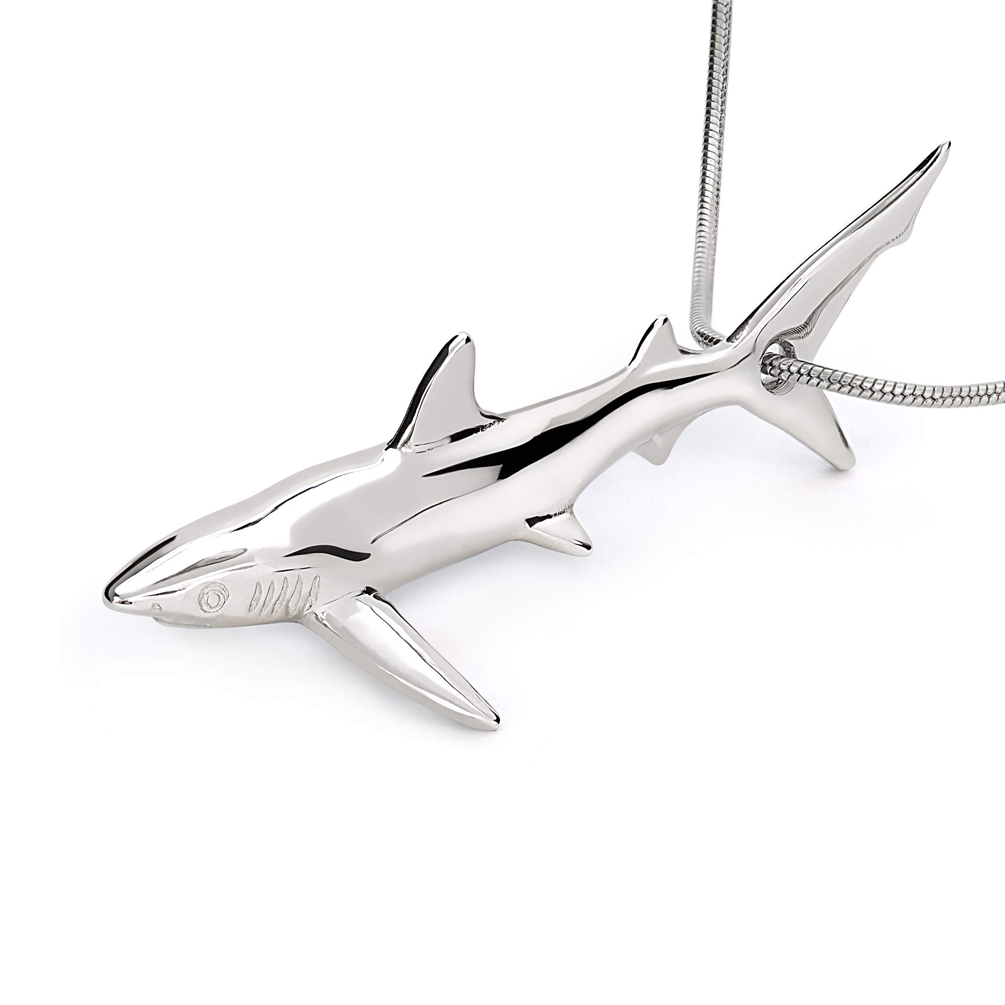 Realistic Sterling Silver Blue Shark Pendant Necklace for Men & Women – Perfect Gift for Shark Lovers, Scuba Divers & Ocean Enthusiasts | Sea Life Jewelry for Beach Vacations, Diving Adventures & Marine-Themed Parties