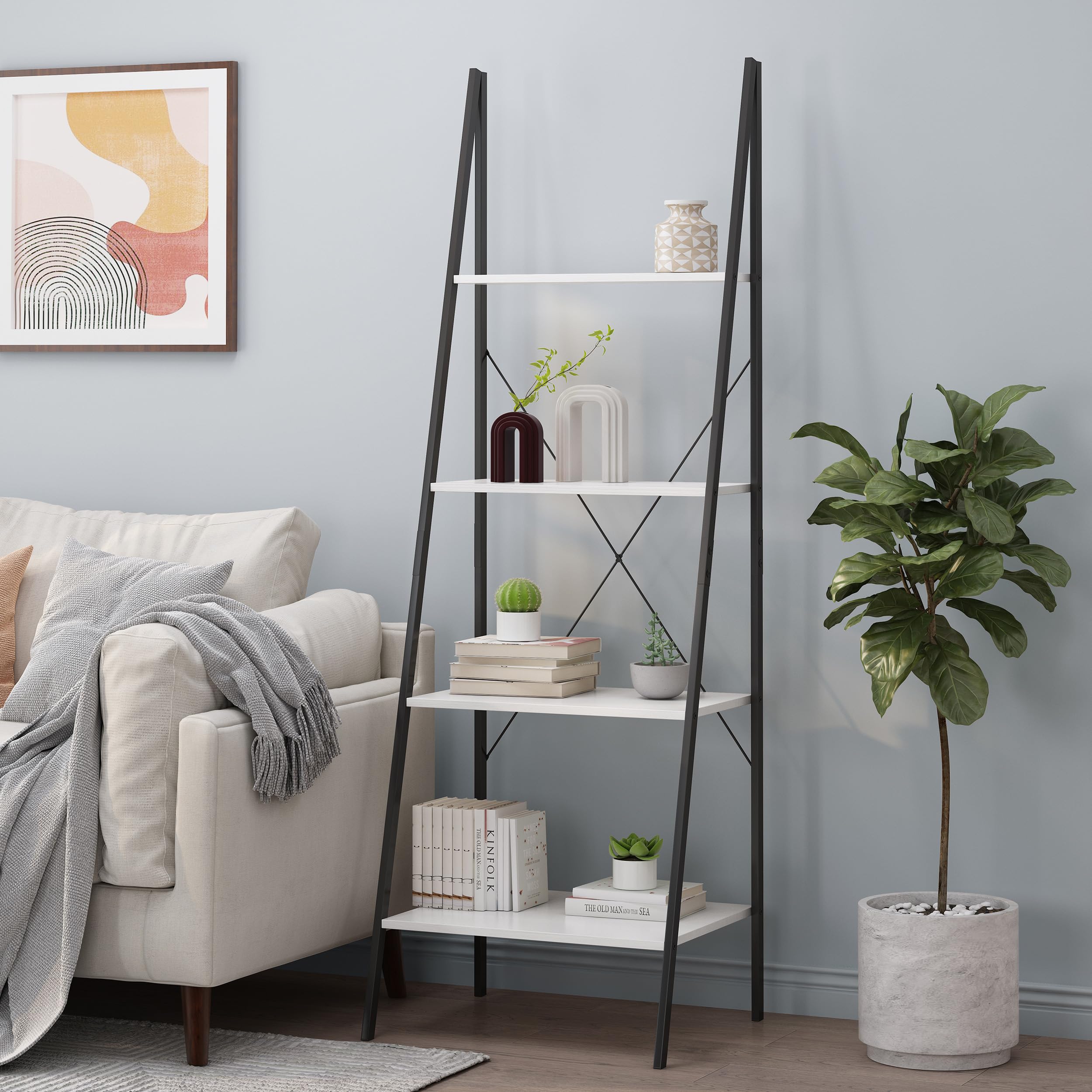 Christopher Knight Home Newnan 5-Shelf Bookcase in Black & White - Stylish Storage for Living Room, Office, or Study