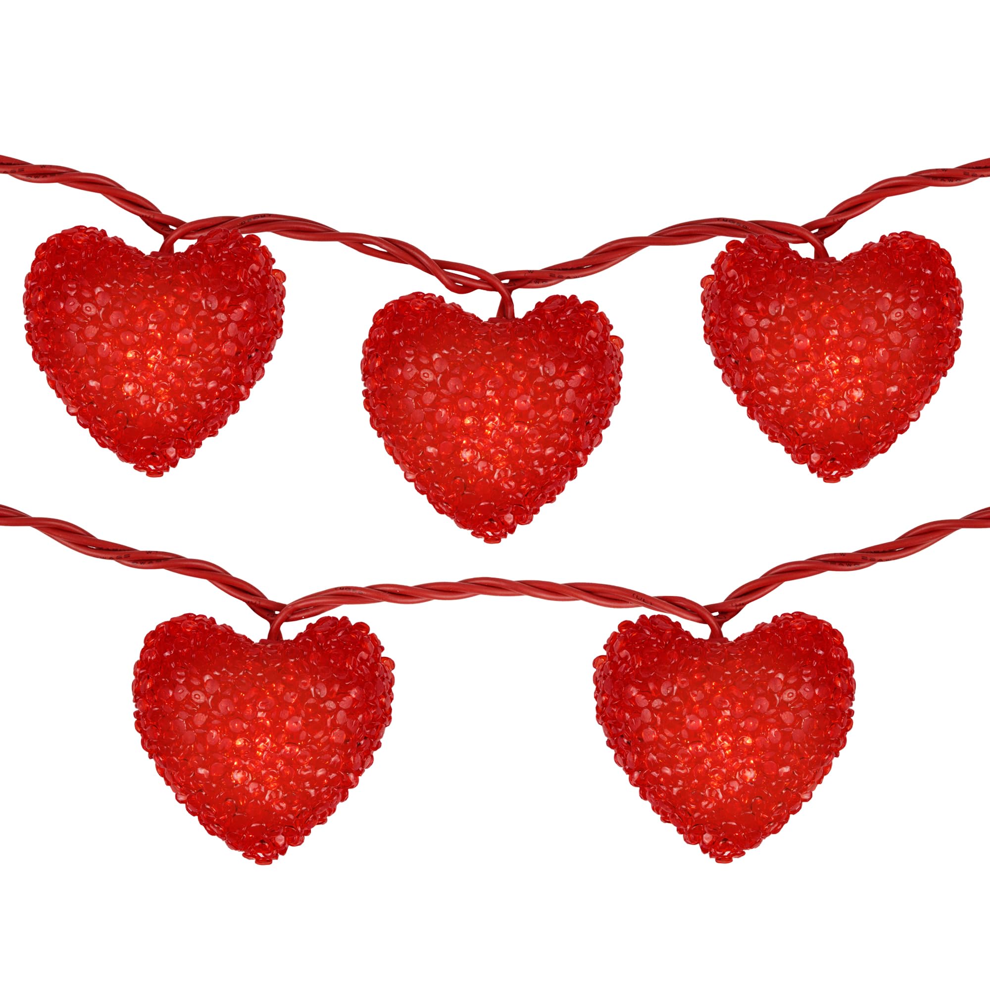 Northlight 10-Count Red Heart Mini Valentine's Day LED Lights - 7.5ft Red Wire String Lights for Romantic Decor, Wedding, Party & Home Decoration