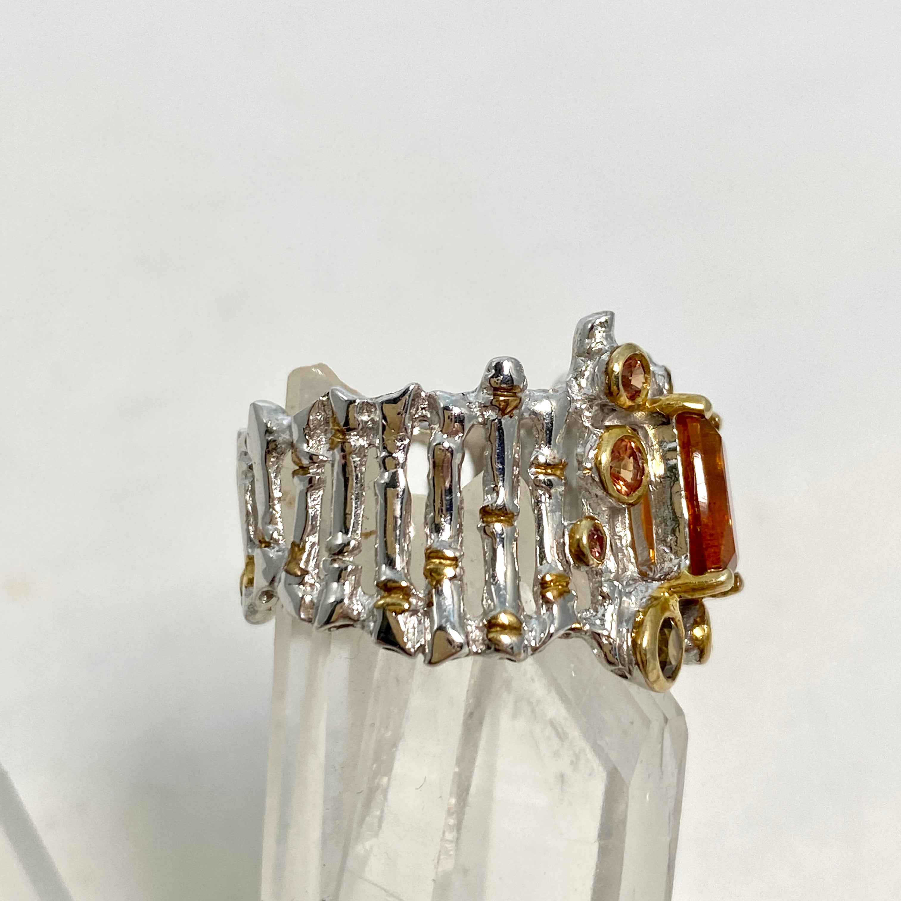 Orange Kyanite Cushion Cut Ring with Tourmaline & Sapphire - Size 8 - Designer Jewelry for Women | Perfect for Weddings, Anniversaries & Special Occasions