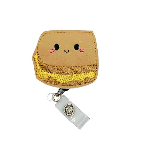 Grilled Cheese Sandwich ID Badge Reel - Retractable Food-Themed Name Tag Clip with Belt Clip for Nurses, Teachers & Office Workers