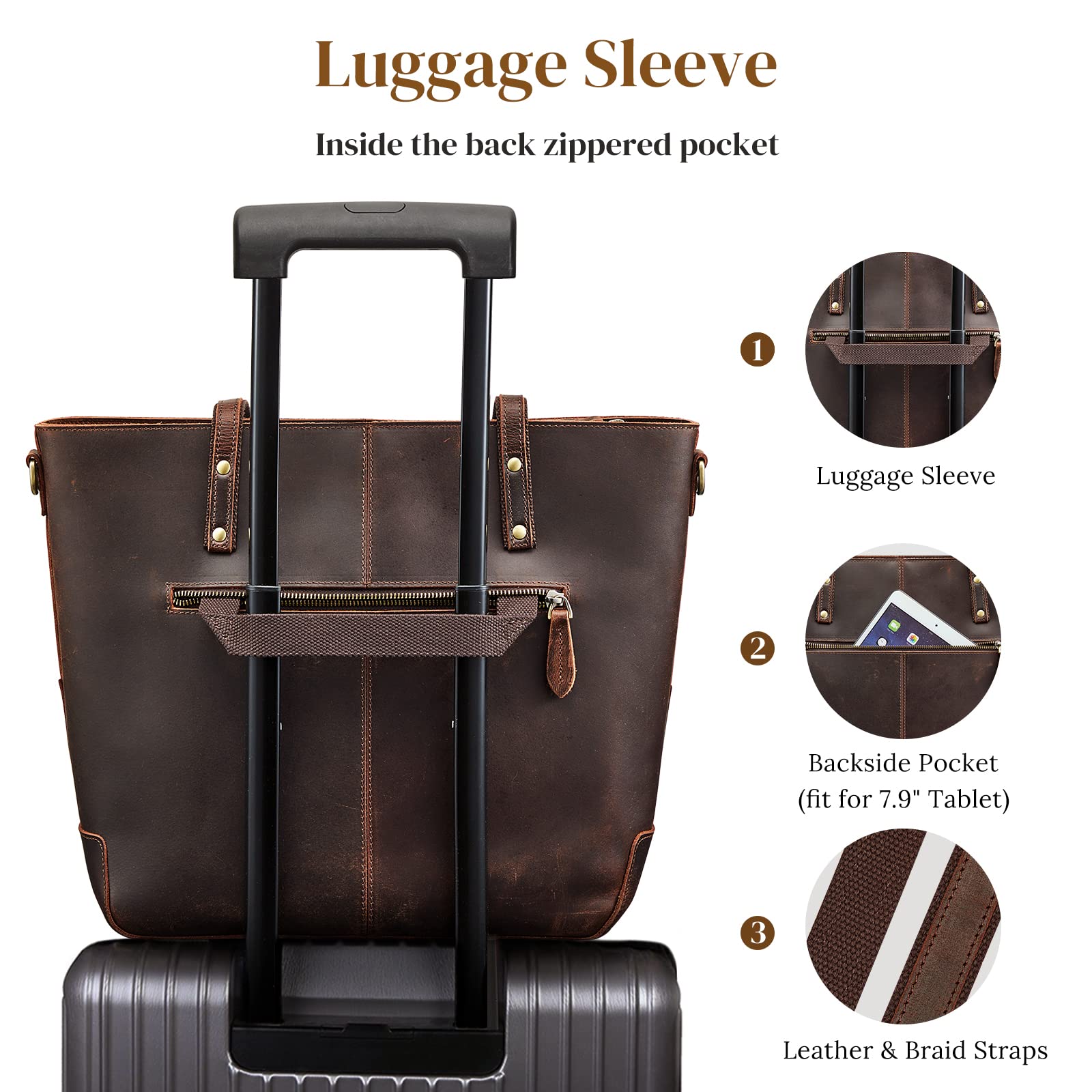 Genuine Leather Tote Bag for Women - Large Crossbody Shoulder Work Purse Handbag - Perfect for Office, Travel & Everyday Use