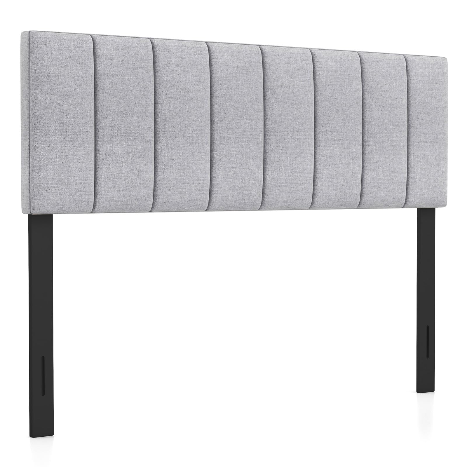 KOMFOTT Linen Upholstered Headboard for Full & Queen Size Bed - Vertical Channel Tufted Rectangular Bed Headboard with Solid Wood Legs, Adjustable Width, Padded Backboard, Easy Assembly (Gray) - Perfect for Bedroom Decor, Guest Room, and Master Suite Upgrade