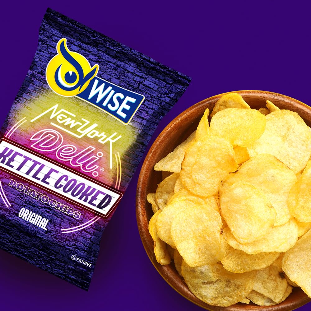 WISE Snacks NY Deli Kettle Cooked Potato Chips, Original Flavor, 0.75oz (40 Count) - Gluten Free, Crunchy Snacks for Parties, School Lunches & On-the-Go Snacking