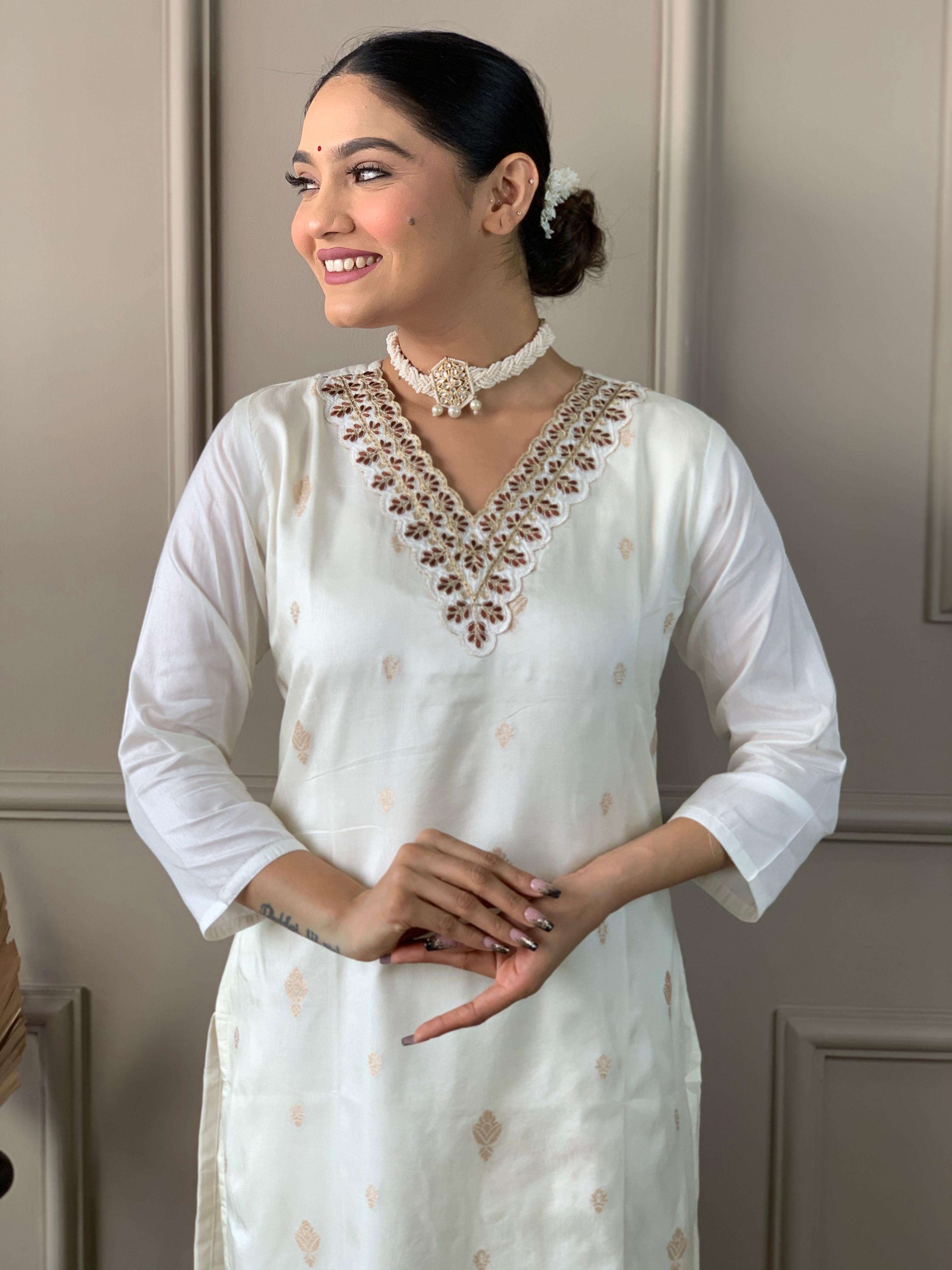 Elegant White Kurta Set with Floral Dupatta for Women - Traditional Indian Ethnic Wear for Holi Festival, Diwali, Weddings & Special Occasions