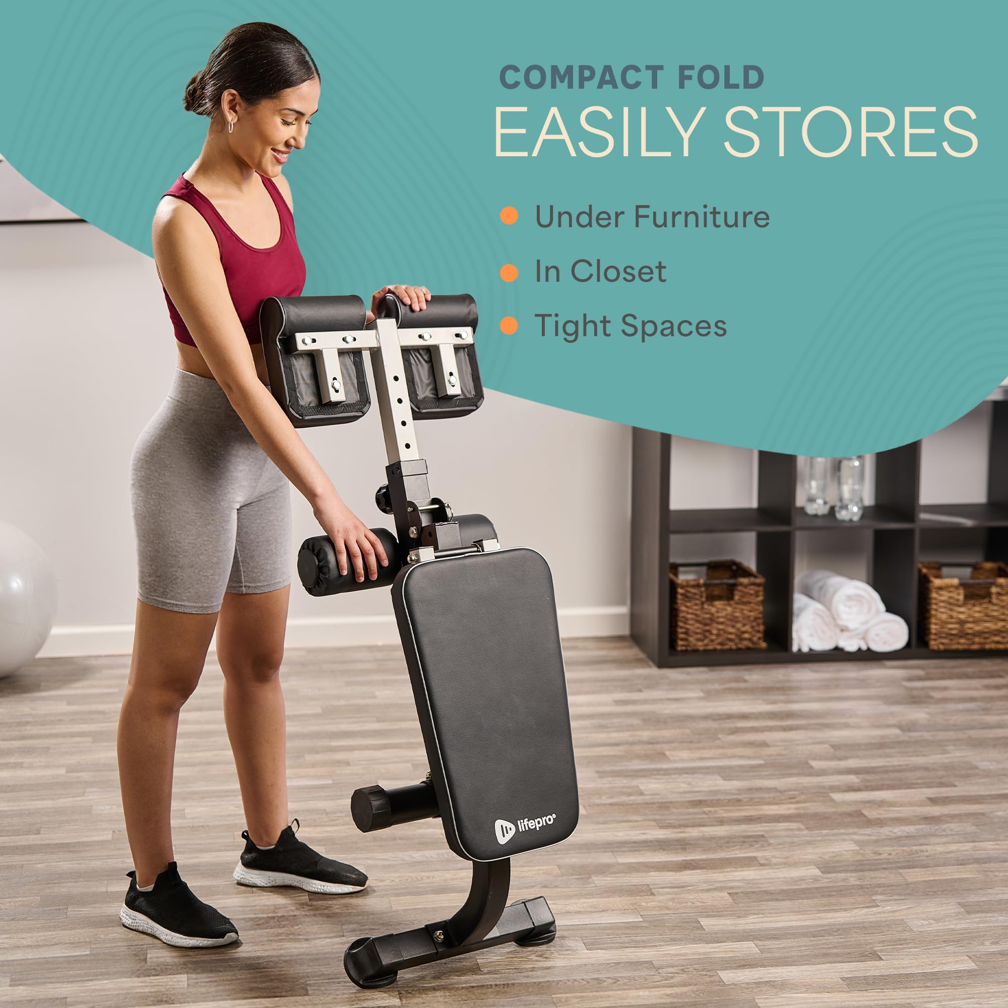Lifepro Adjustable Roman Chair Hyperextension Bench - Foldable Back Extension Machine for Glutes, Hamstrings & Lower Back Workout - Home Gym Equipment for Core Strength Training | Perfect for Home Fitness, CrossFit & Rehabilitation Exercises