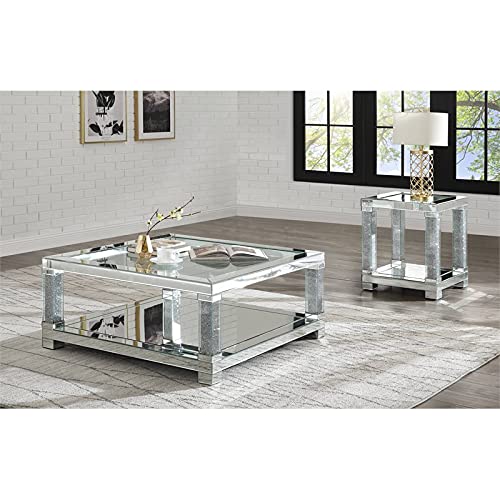 Acme Noralie Mirrored Coffee Table with Faux Diamond Accents - Elegant Living Room Furniture for Home Decor & Entertaining