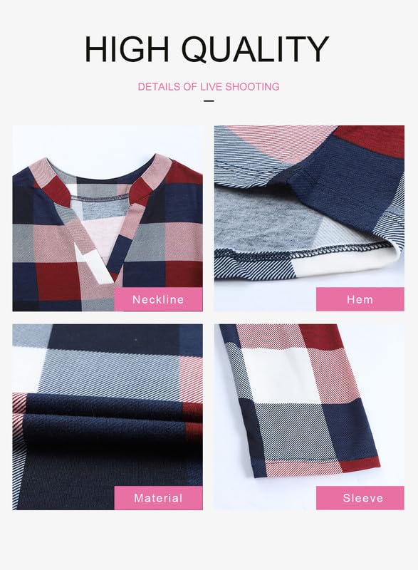 Dokotoo Women's Casual Plaid Print V-Neck Long Sleeve Blouse - Work Shirt with Cuffed Sleeves (Sizes S-3XL) | Office Wear, Business Casual, Everyday Outfits