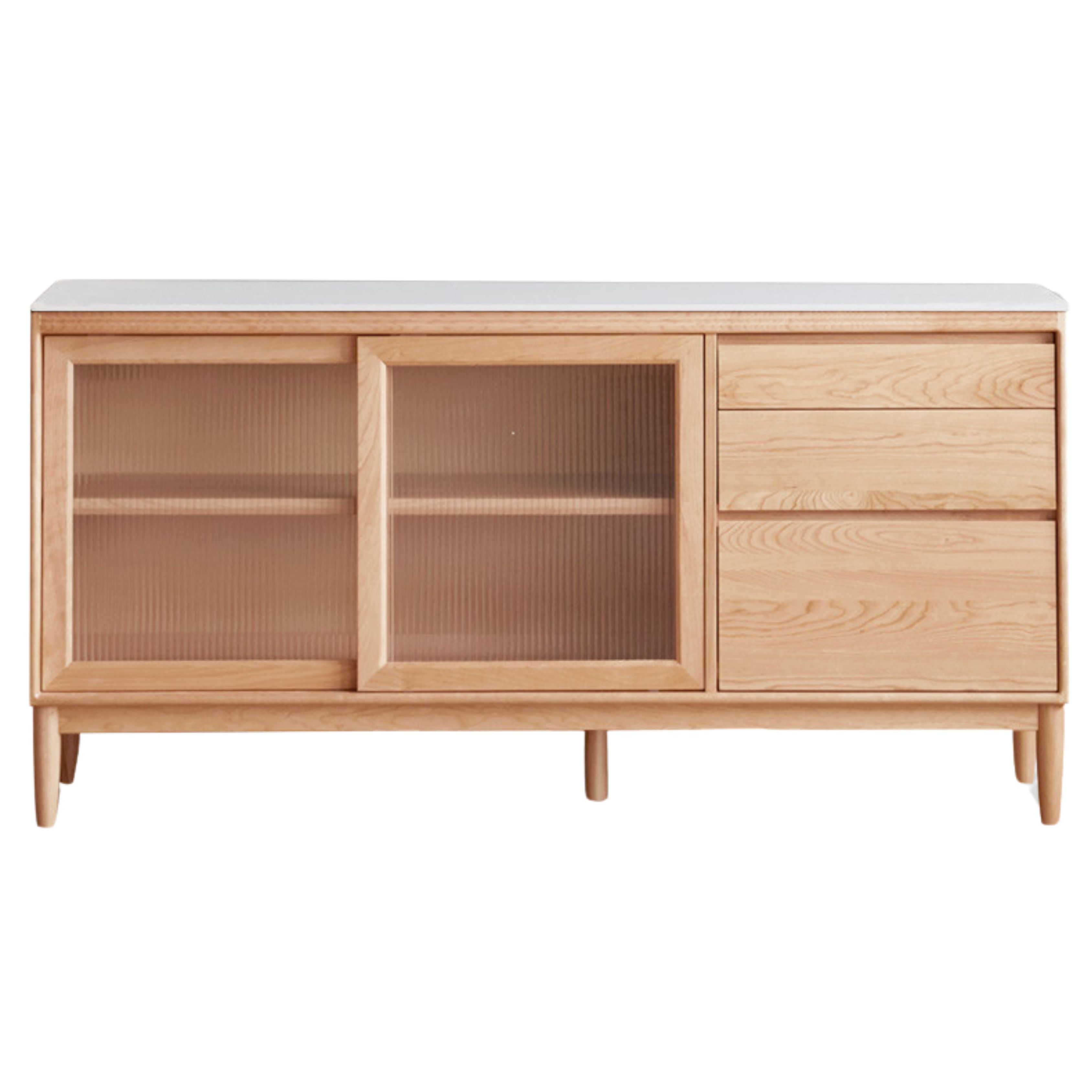 Oak Solid Wood Large Capacity Storage Sideboard - Rustic Buffet Cabinet for Dining Room, Living Room & Entryway Storage