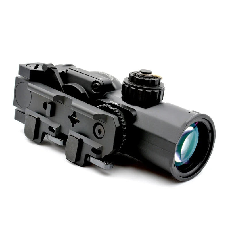 Tactical Rifle Scope DR 1-4x Fixed Dual Field of View with Red Illuminated Reticle - Full Markings for Airsoft, Hunting & Outdoor Shooting | Perfect for Low Light Conditions & Tactical Operations