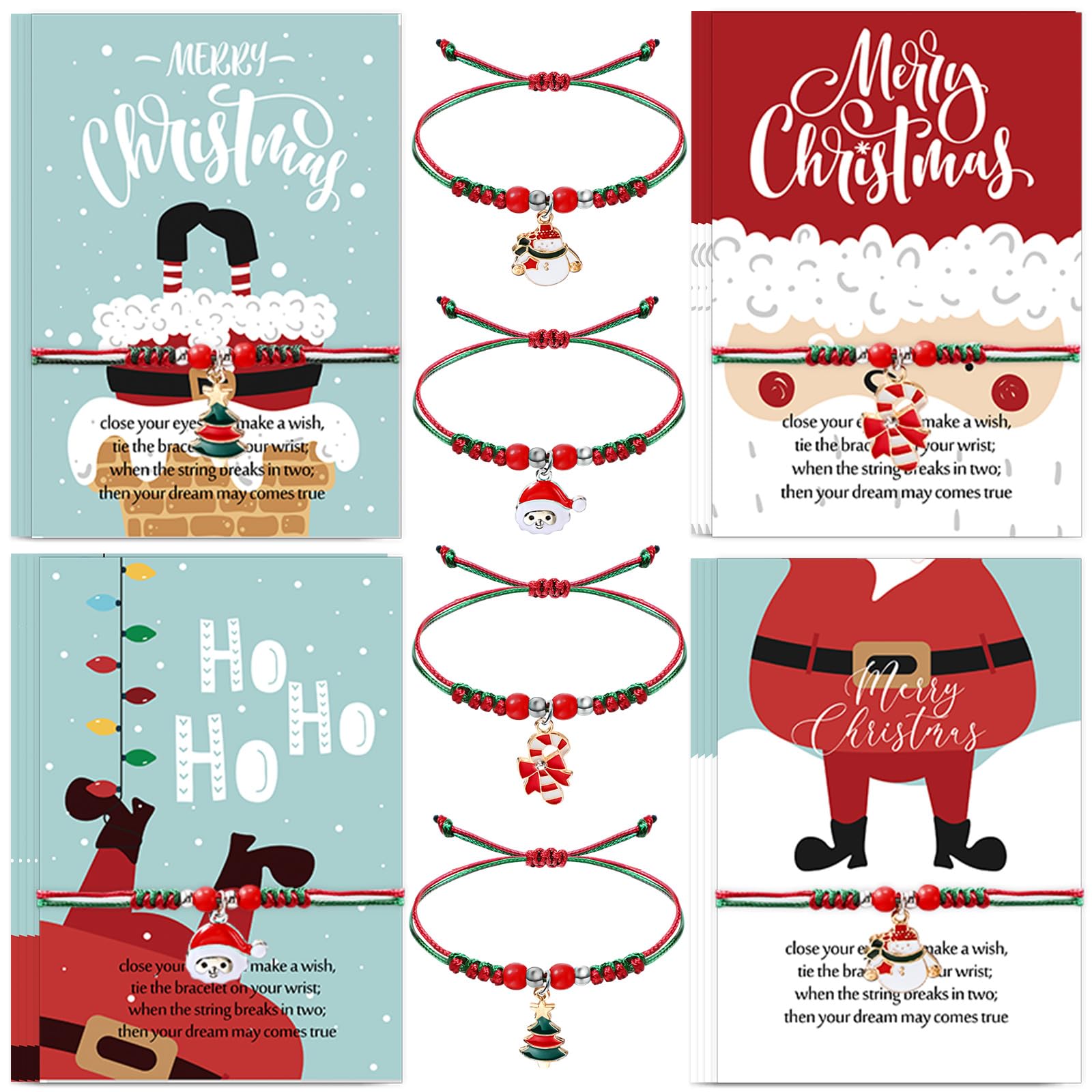 48 Pcs Christmas Bracelet Bulk Pack - Adjustable Xmas Tree, Santa, Snowman & Candy Cane Holiday Bracelets with Merry Christmas Wish Cards - Perfect for Students, Classroom Gifts, Holiday Parties & Christmas Favors (Great for School Supplies, Office Celebrations & Festive Gift Exchanges)