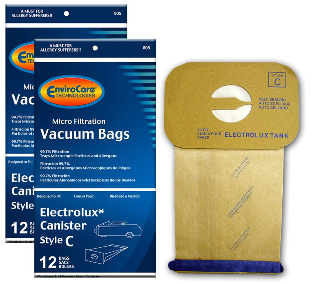 EnviroCare Replacement Micro Filtration Vacuum Cleaner Dust Bags - 24 Pack Compatible with Electrolux Canister Style C | High-Efficiency Dust Collection for Home Cleaning & Pet Hair Removal