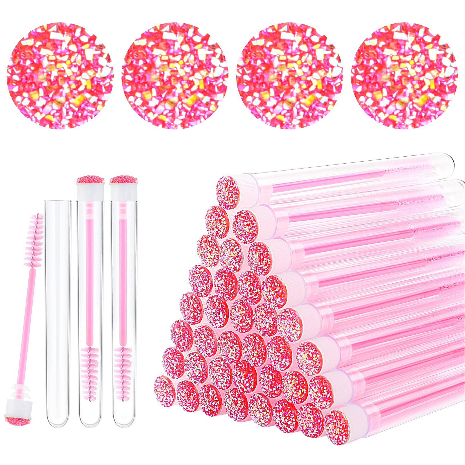 20pcs Eyelash Brushes - Professional Lash Wands for Makeup & Eyelash Extensions - Diamond Mascara Cleaning Brushes (Pink) - Perfect for Salon, Home Use & Travel Makeup Kit
