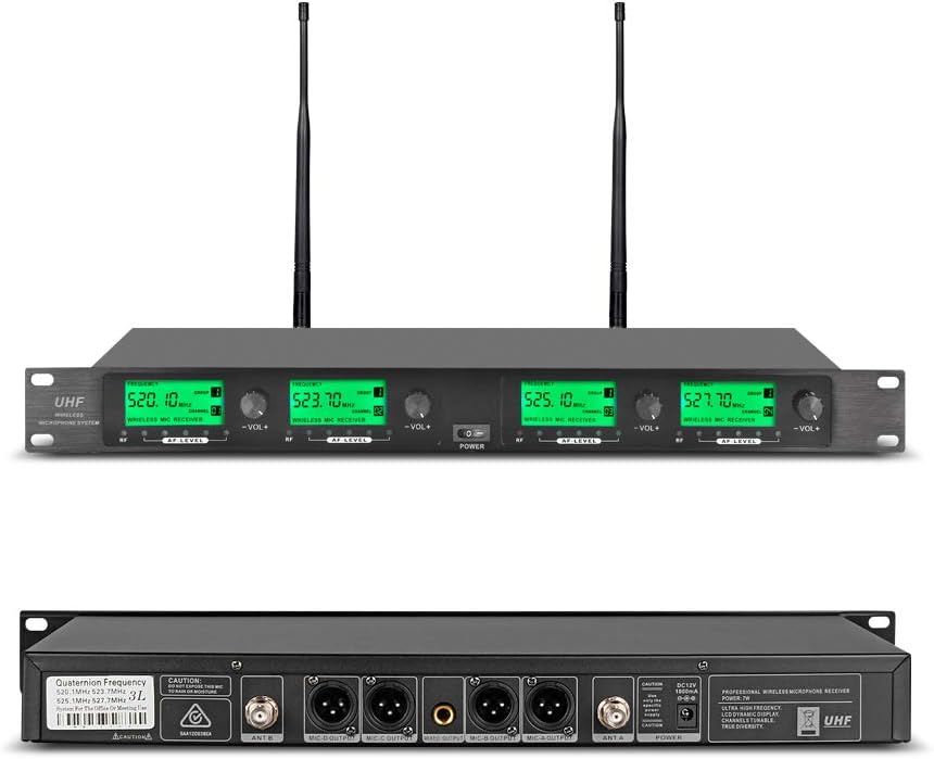Refurbished Wireless UHF System - 4 Channel with 4 Lavalier Mics, 4 Bodypacks & 4 Headsets for Church, Theater, and Conference Presentations