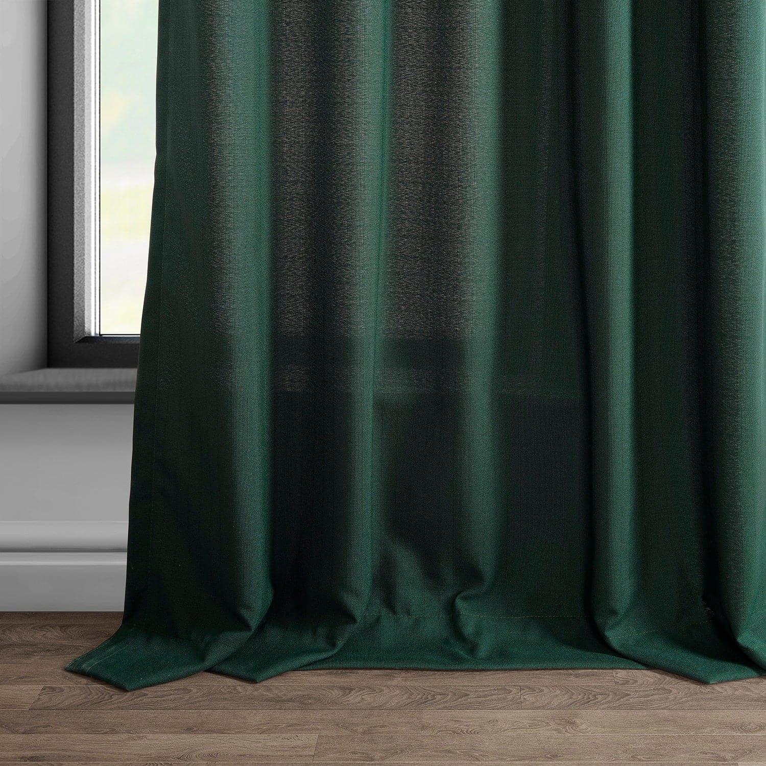 Premium Deep Green Dobby Linen Curtains - Blackout Window Drapes for Living Room & Bedroom - Eco-Friendly Home Decor for Modern Interior Design