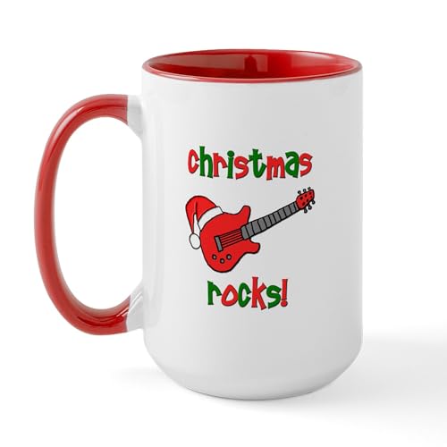 White/Red Inside - Christmas Rocks! Guitar Santa Large Mug