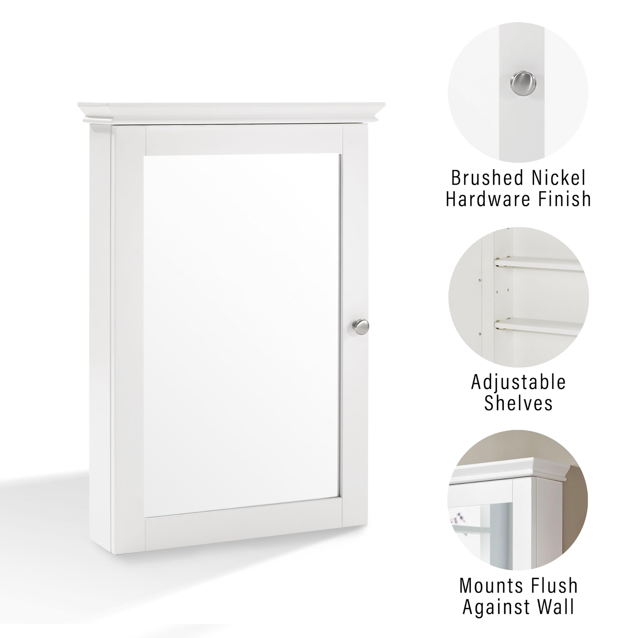 Crosley Lydia White Wall Mounted Bathroom Mirror with Medicine Cabinet - Perfect for Small Bathrooms, Vanities & Modern Home Decor