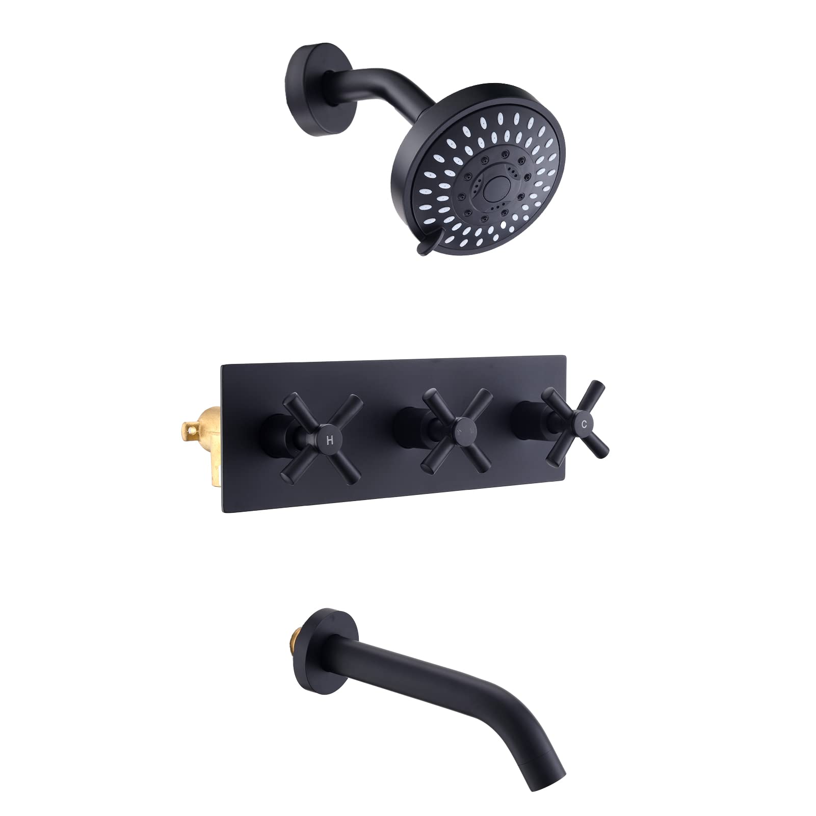 Matte Black 3-Handle Tub and Shower Faucet Set with Knobs - Complete Bathroom Fixture for Bathtub and Shower Installation | Perfect for Modern Home Renovation and Bathroom Upgrades
