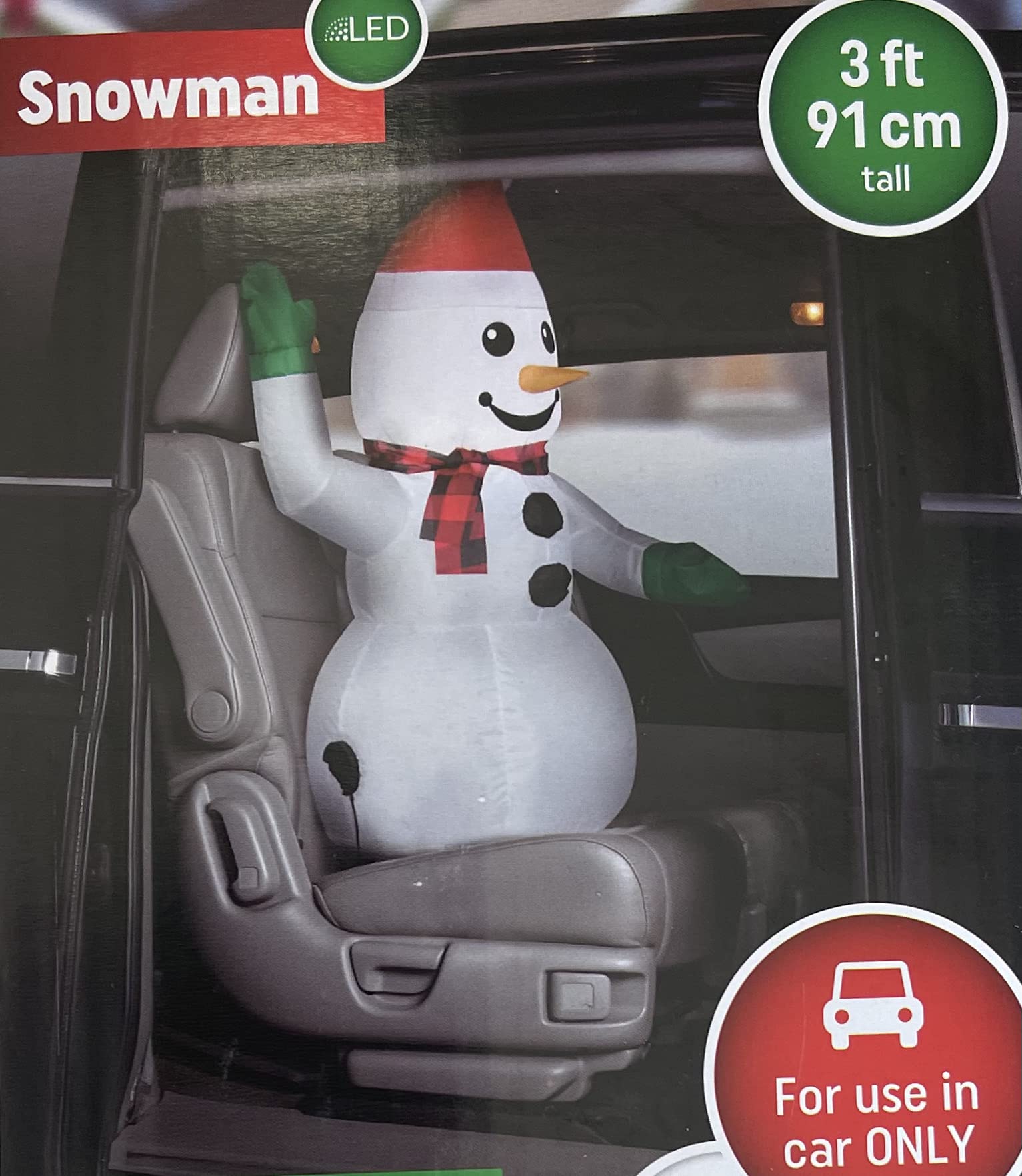Gemmy Car Buddy Inflatable Snowman - Christmas Car Airblown Decoration for Vehicles | Fun Holiday Car Accessory for Road Trips & Festive Commutes