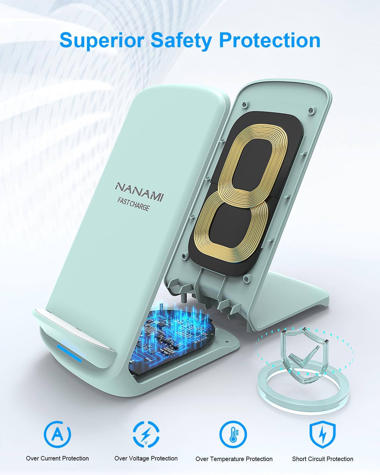 NANAMI Fast Wireless Charger Stand - Qi-Certified 15W Wireless Charging Pad for Samsung Galaxy S25/S24/S23/S22 Ultra/S21/S20 FE/S10/S9 & iPhone 16/15 Pro Max/14 Plus/13/12/11/XR/XS/8+ - Perfect for Home, Office, and Nightstand Charging