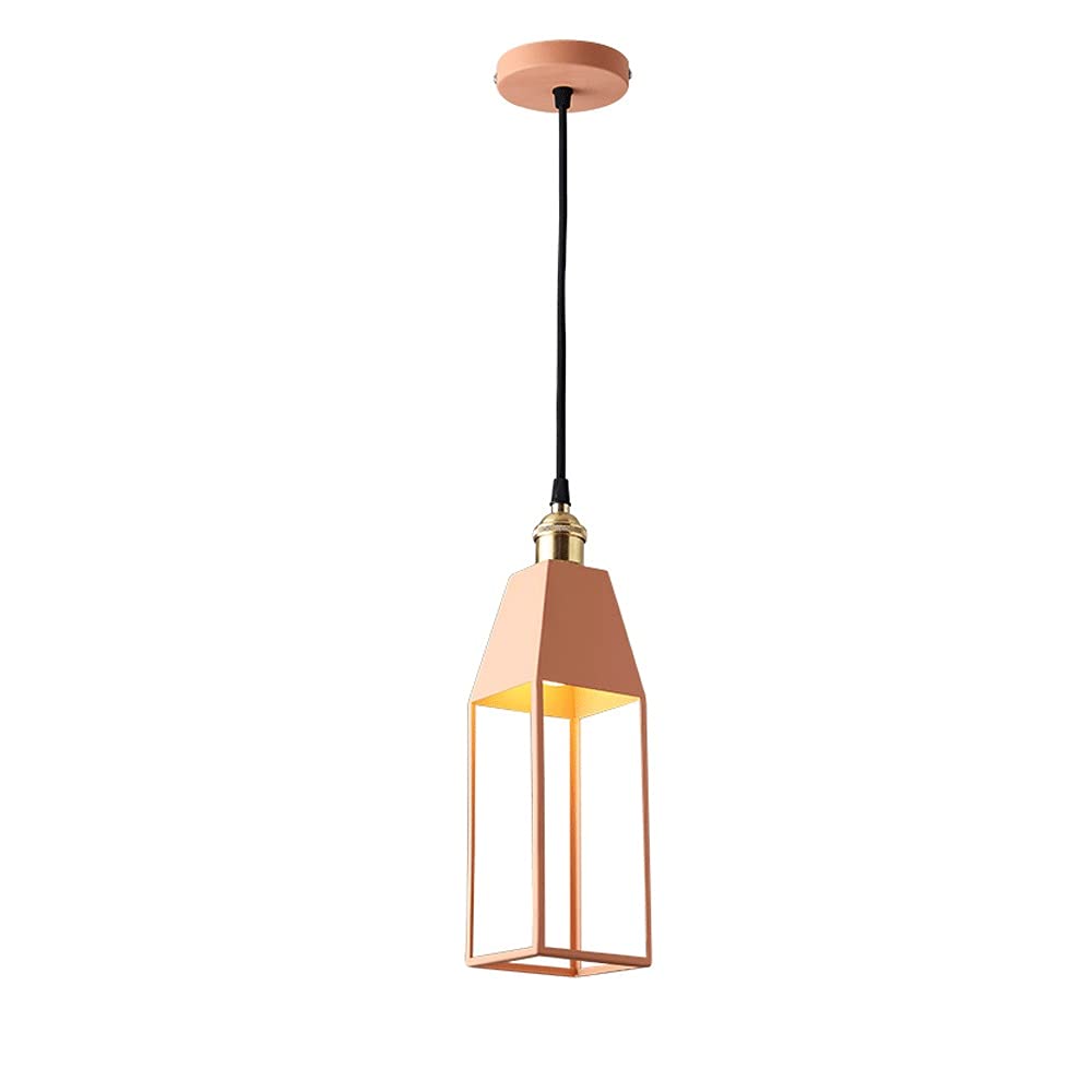 Black Metal Cage LED Chandelier - Glass Pendant Light for Farmhouse, Dining Room, Kitchen Island - Modern Single Light Hanging Ceiling Fixture (Orange) - Perfect for Entryway, Foyer & Home Decor