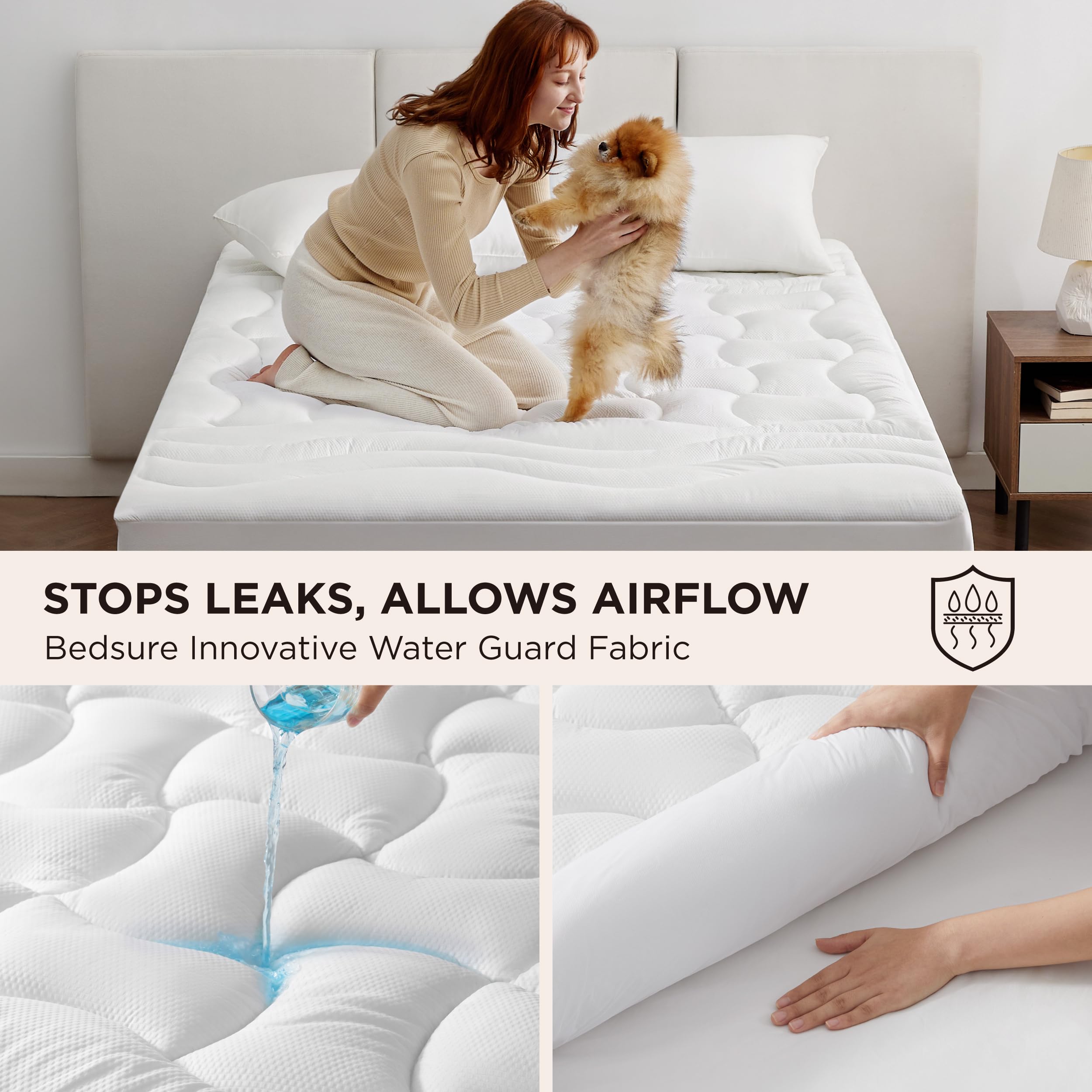 Bedsure Waterproof Mattress Protector Queen Size (60x80 Inches) - Quilted Fitted Mattress Pad Topper with 8-21
