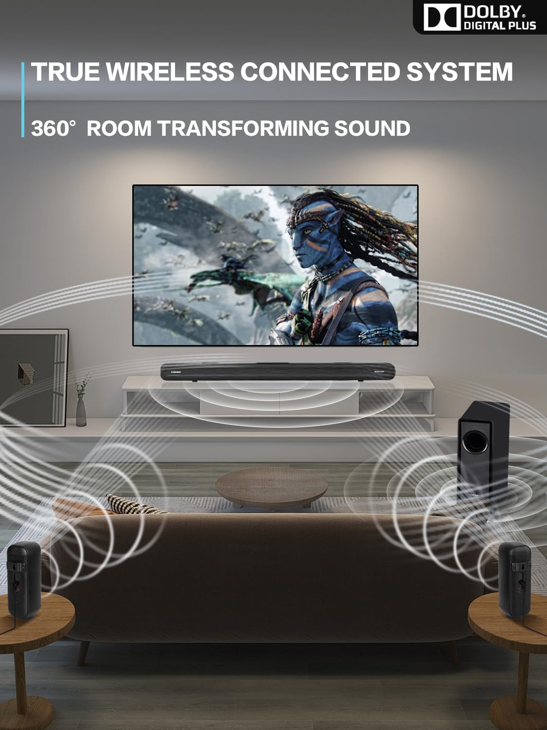 5.1 CH Surround Sound Bar with Dolby Audio & Wireless Subwoofer - Bluetooth 5.3 Soundbar for TV, Home Theater System with Rear Speakers | Dolby Digital Plus, 4K/HDTV Compatible via HDMI & Optical - Perfect for Movie Nights & Gaming Experience