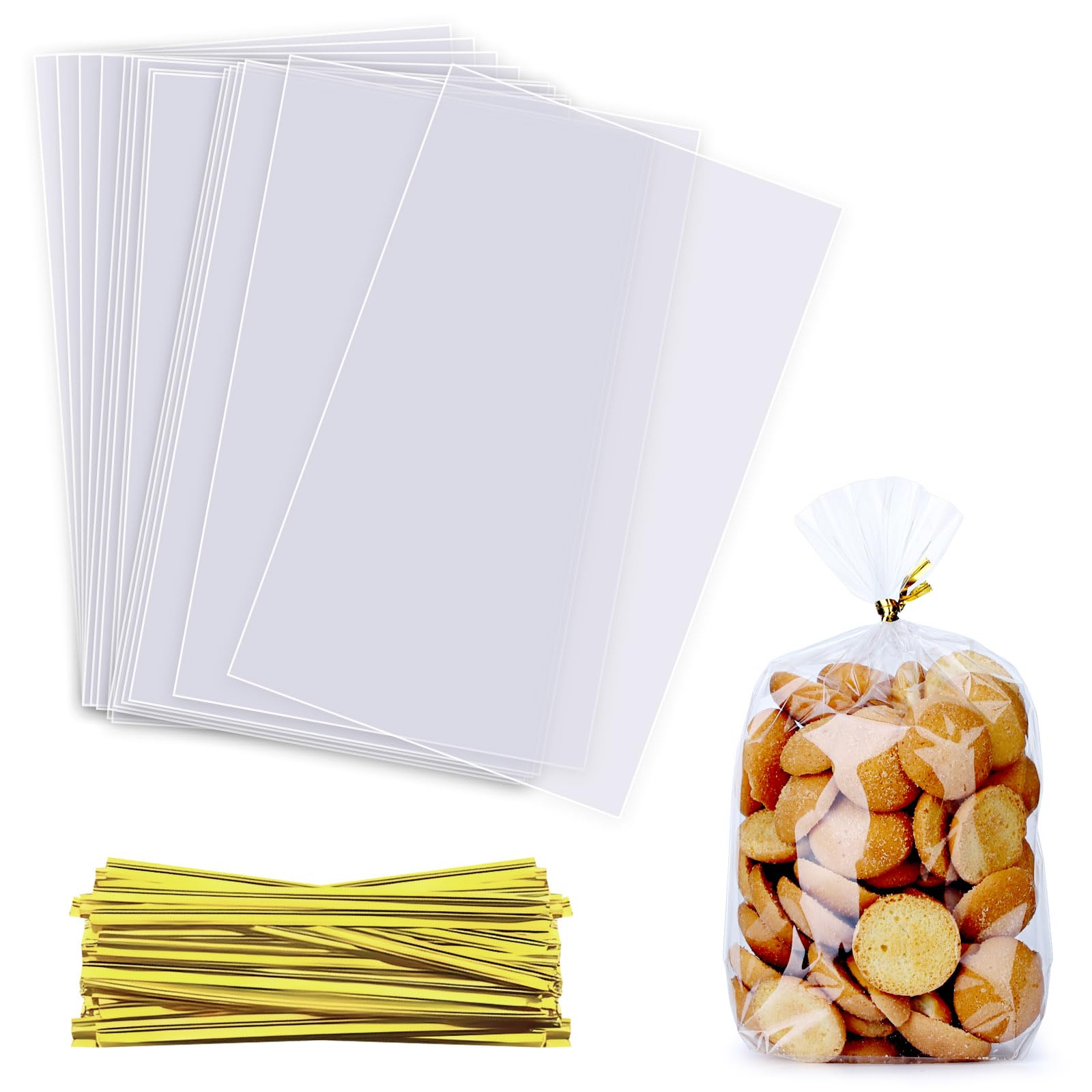 OYAVISR 200pcs 5x7 Clear Cellophane Candy Bags with Ties - Treat Bags for Party Favors, Goodie Bags, Cake Pops, Gift Baskets, Bakery Cookies & Apple Gifts - Perfect for Birthday Parties, Baby Showers & Holiday Treats
