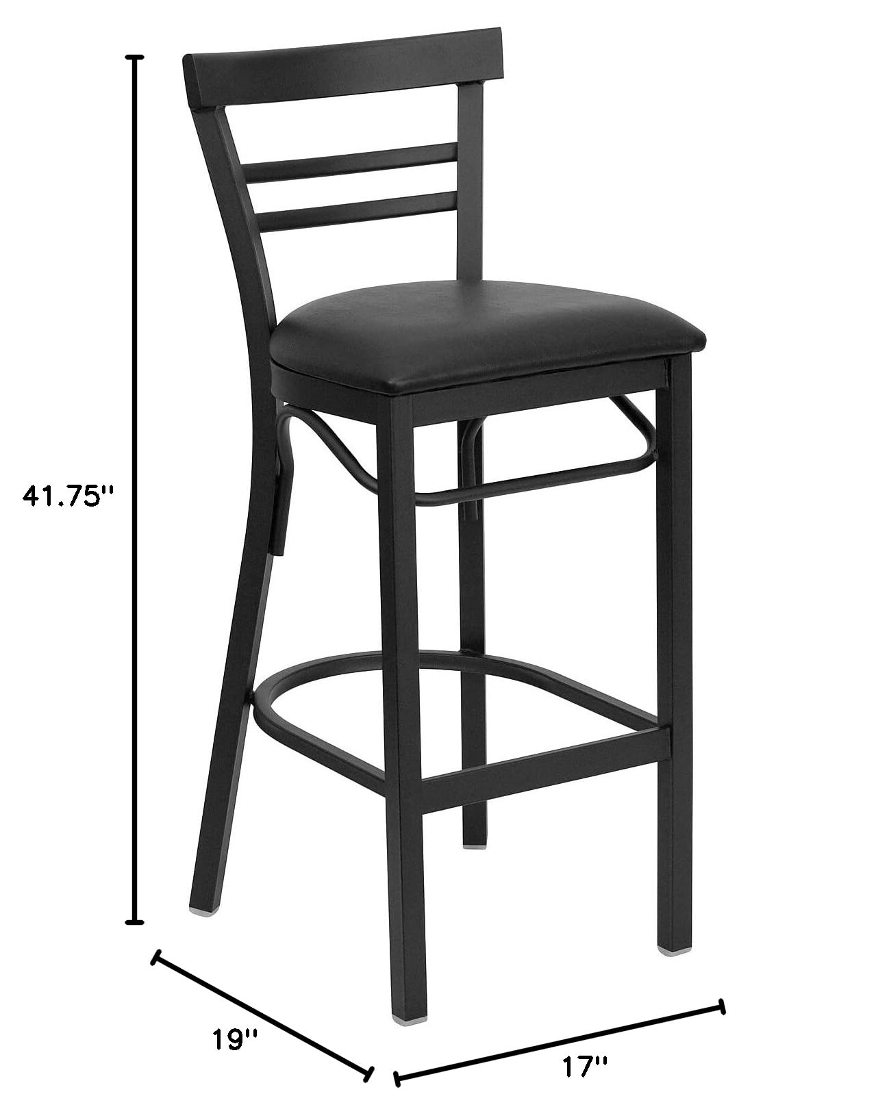 Flash Furniture 2-Pack HERCULES Series Black Metal Bar Stools with 2-Slat Ladder Back & Vinyl Seat - Heavy Duty Restaurant & Home Bar Stools for Kitchen Counter, Breakfast Nook & Commercial Use