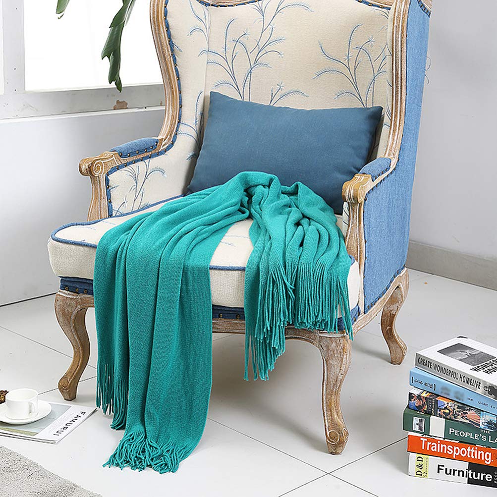 VICASKY Cozy Warm Knit Throw Blanket for Couch, Sofa & Outdoor Use - Soft Fringe Tassel Edge Nordic Decor Blanket - Perfect for Camping, Picnics, Lounging and Home Decor