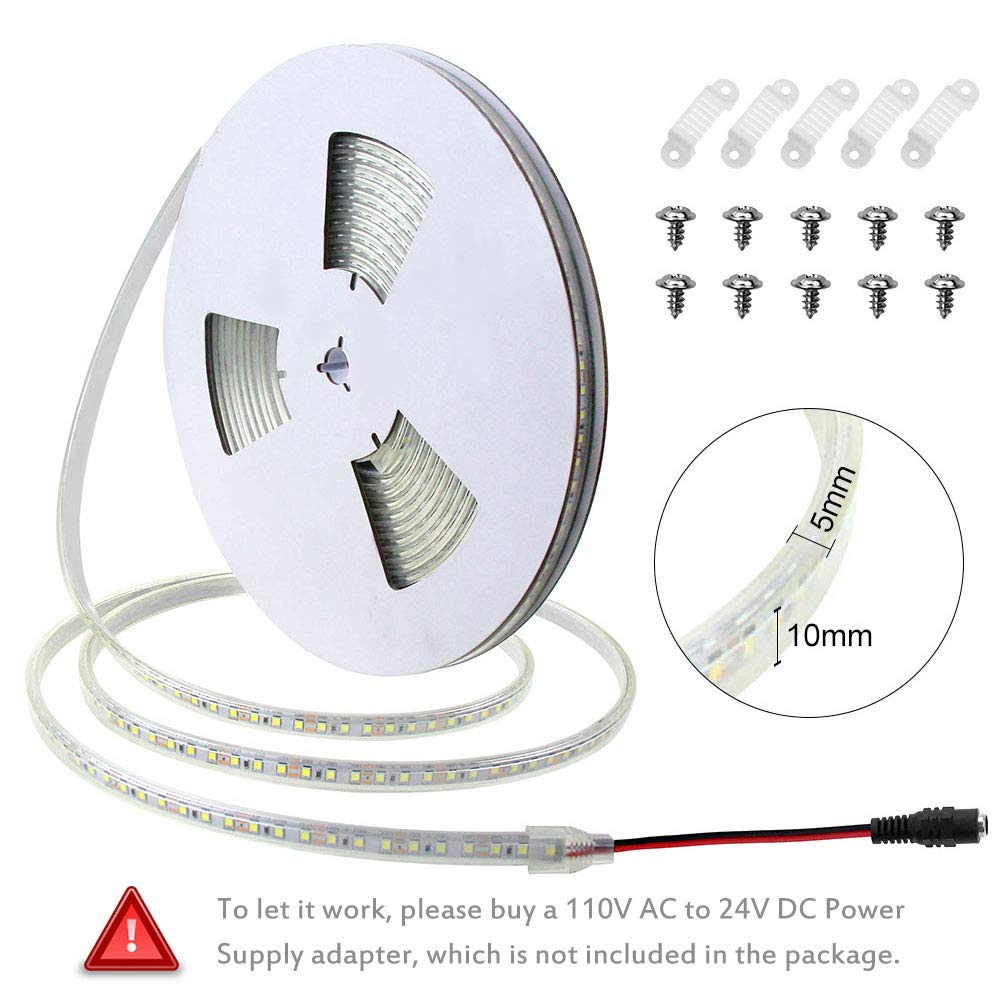 ALITOVE 24V Waterproof LED Strip Lights 32.8ft 1200 LEDs 2835 SMD Cool White 6000K Ultra Bright Flexible Ribbon - Perfect for Outdoor, Kitchen, Garden, Under-Cabinet & Backyard Lighting (No Power Supply & Adhesive Included)