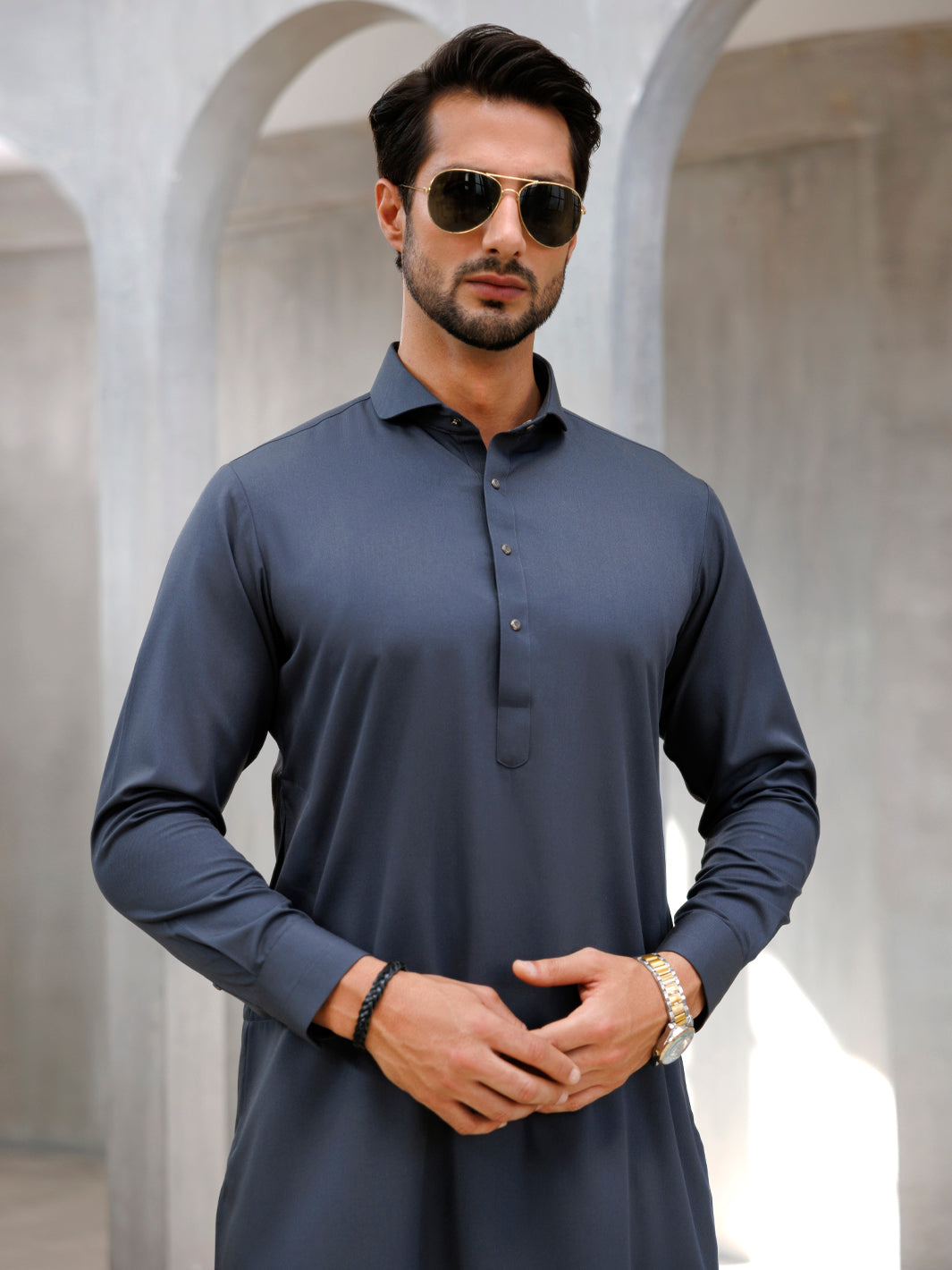 Elegant Blended Grey Shalwar Kameez by J. Junaid Jamshed - Premium Pakistani Traditional Outfit for Men - Perfect for Weddings, Eid & Special Occasions