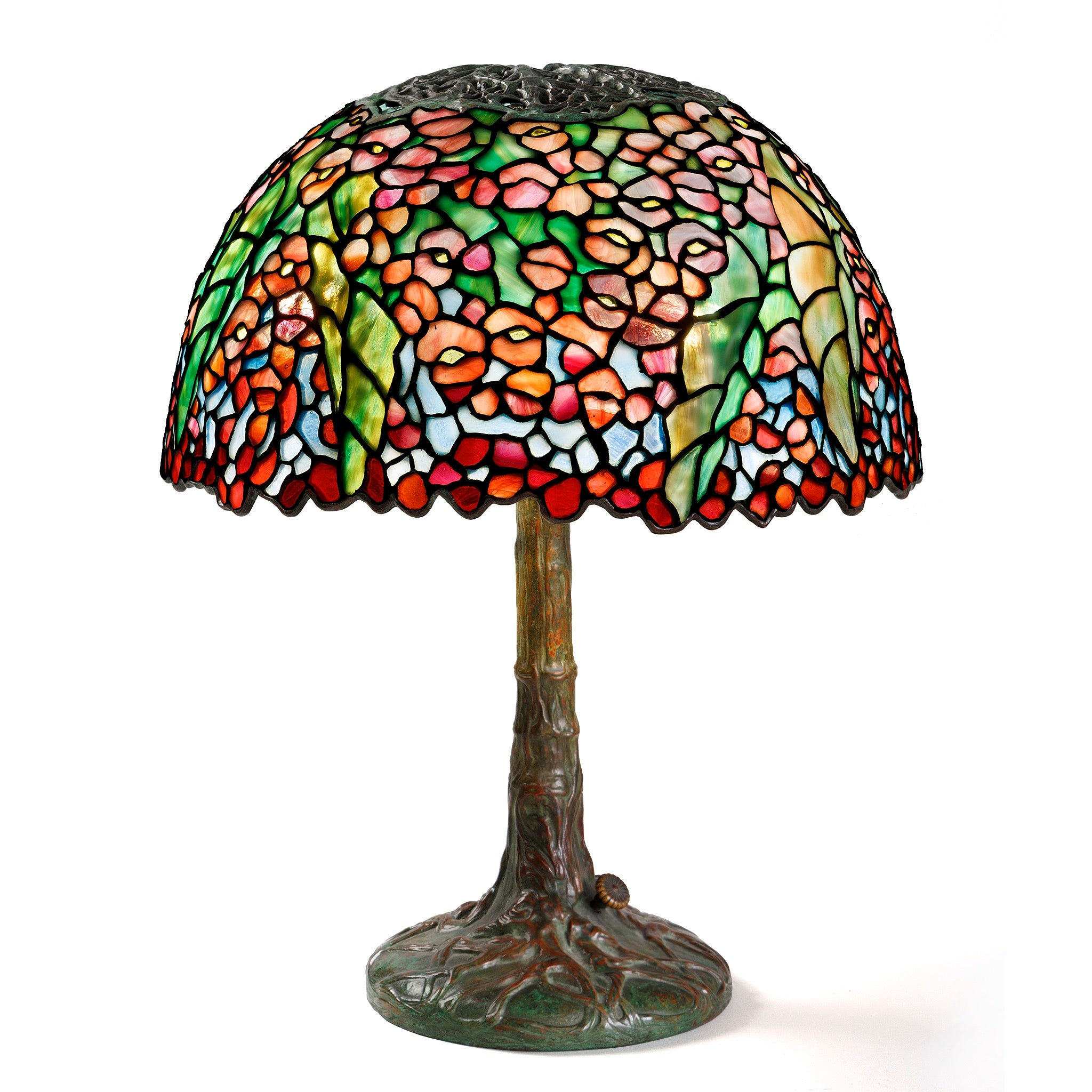 Tiffany Studios New York Pony Begonia Table Lamp - Vintage Bronze Floral Glass Shade, Antique Home Decor for Living Room, Bedroom & Office Lighting