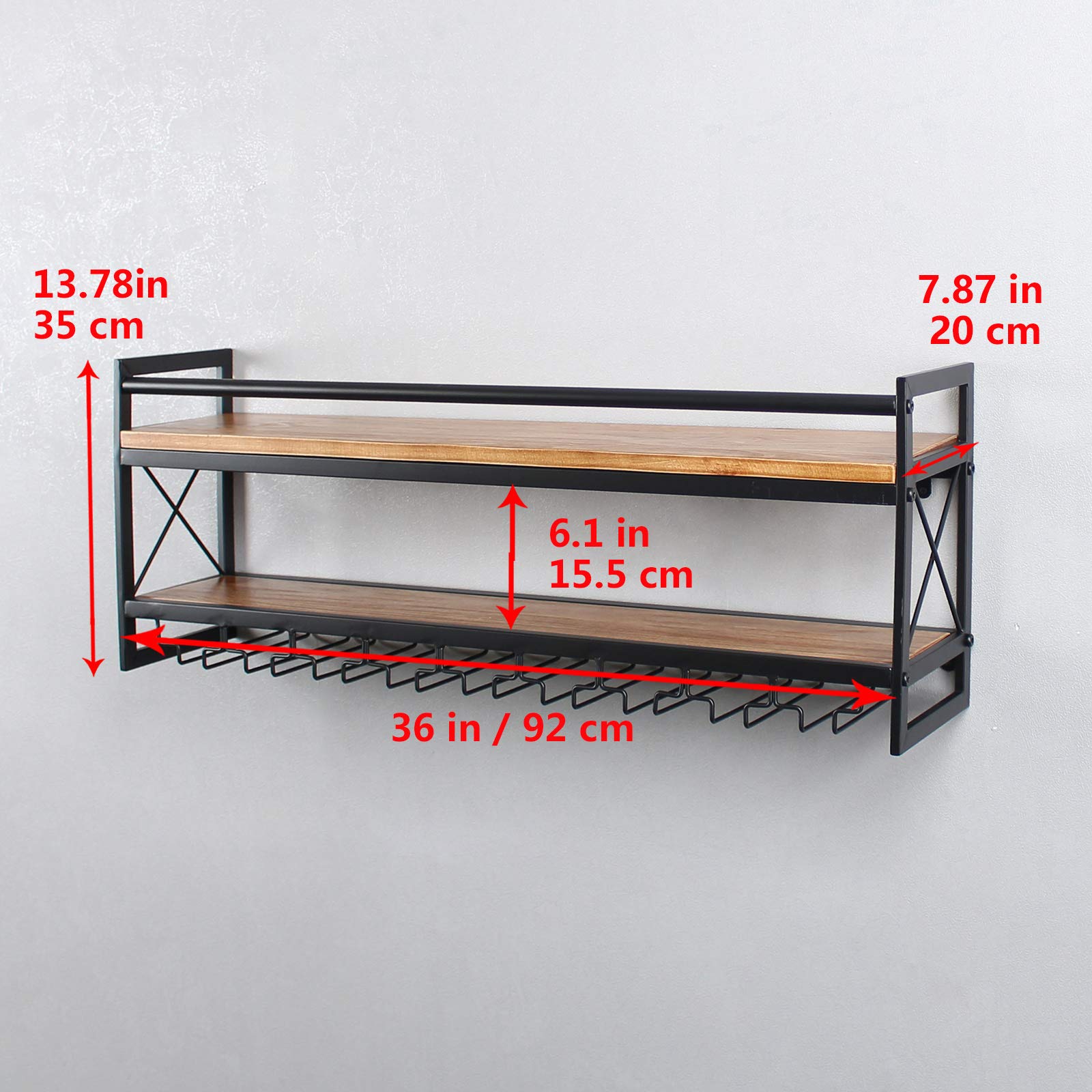 Industrial 2-Tier Wood Wine Rack Wall Mounted - 36