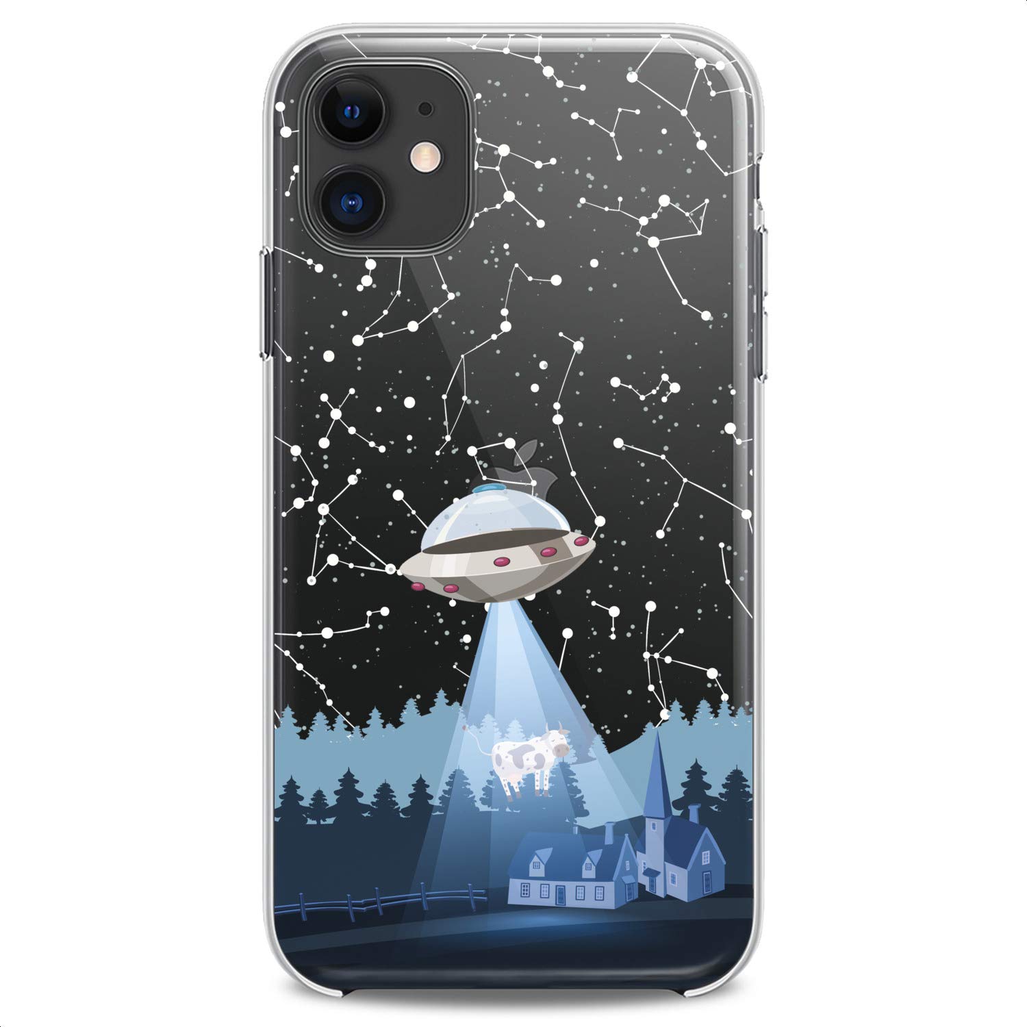Premium TPU Phone Case for iPhone 16/15/14/13/12/11 Pro Max/Plus/Mini/XS/XR/X/8/7/6/5/SE - Slim Clear Flexible Silicone Cover with Cute Alien Spaceship UFO Stars Design - Perfect for Everyday Use, School, Work & Space-Themed Parties