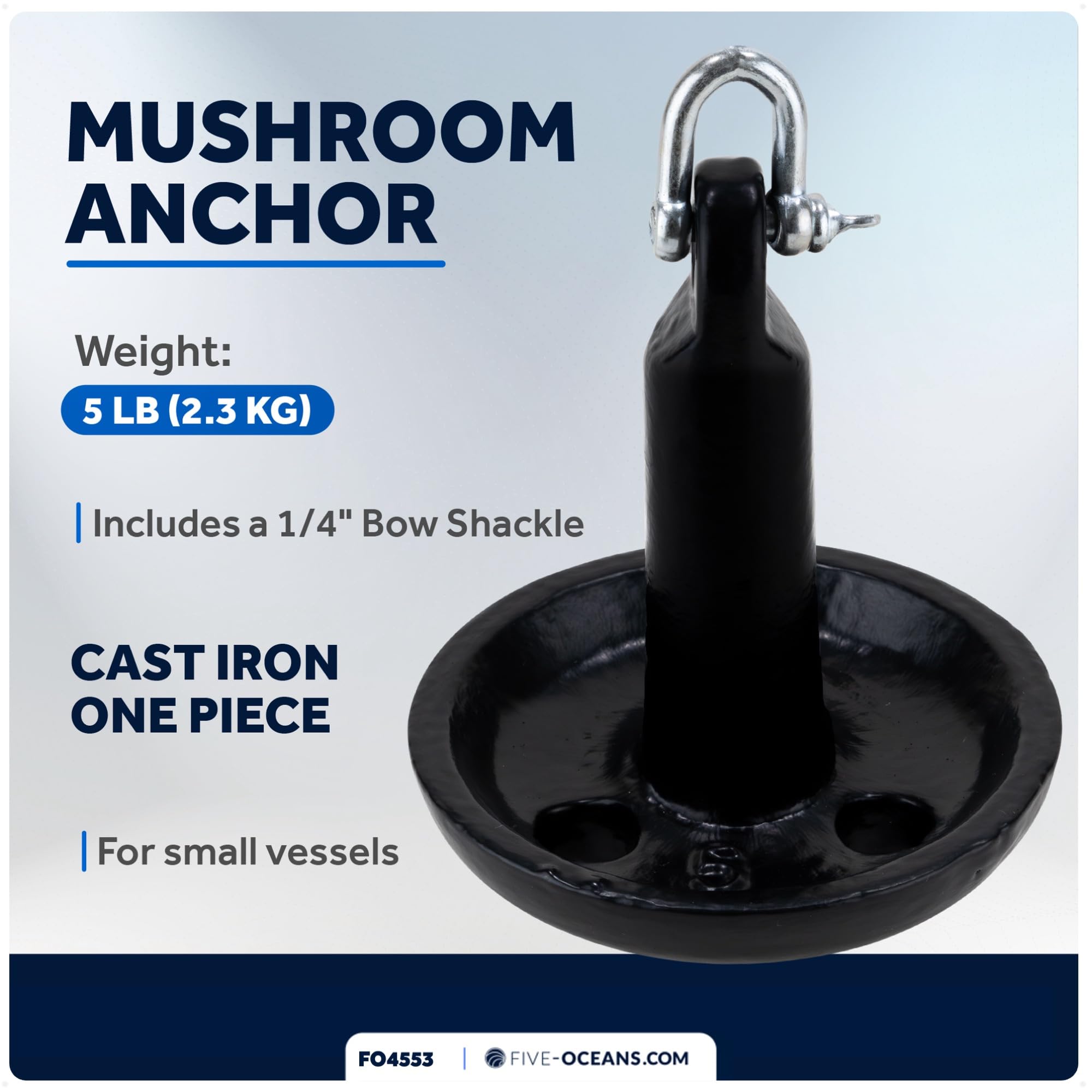 Five Oceans Mushroom Boat Anchor & Anchor Kit - Black PVC Vinyl Coated Marine Anchor for Kayak, Canoe, Paddle Board, Jet Ski & Small Boats | Secure Watercraft in Lakes, Rivers & Coastal Areas