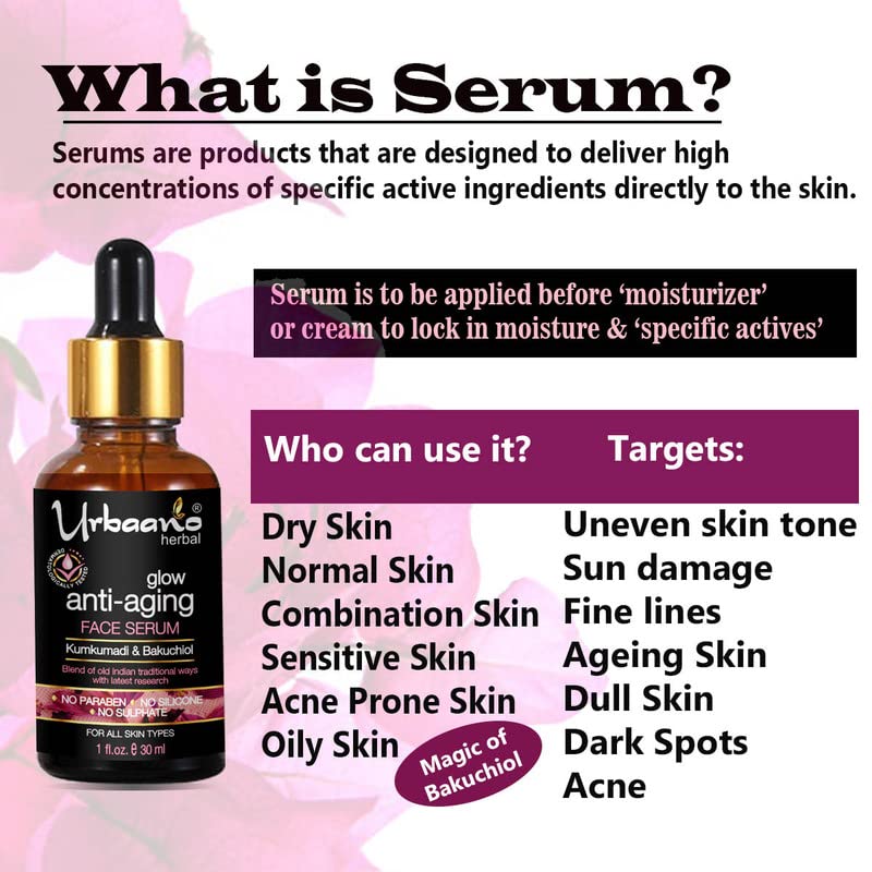 **Urbaano Herbal Kumkumadi Face Oil Serum with Bakuchiol & Natural Retinol – Glowing Skin, Acne & Dark Spot Treatment | Chemical-Free, 30ml | Perfect for Nighttime Skincare & Anti-Aging Routine**