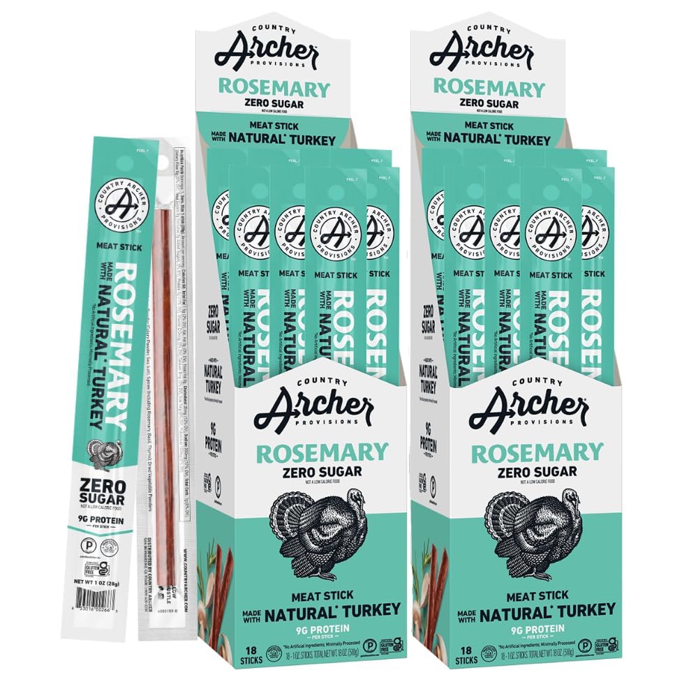 Country Archer 100% Natural Rosemary Turkey Sticks - Gluten Free, Keto Friendly Snack, 1 Ounce (36 Count) | High Protein On-The-Go Snacks for Hiking, Travel & Office