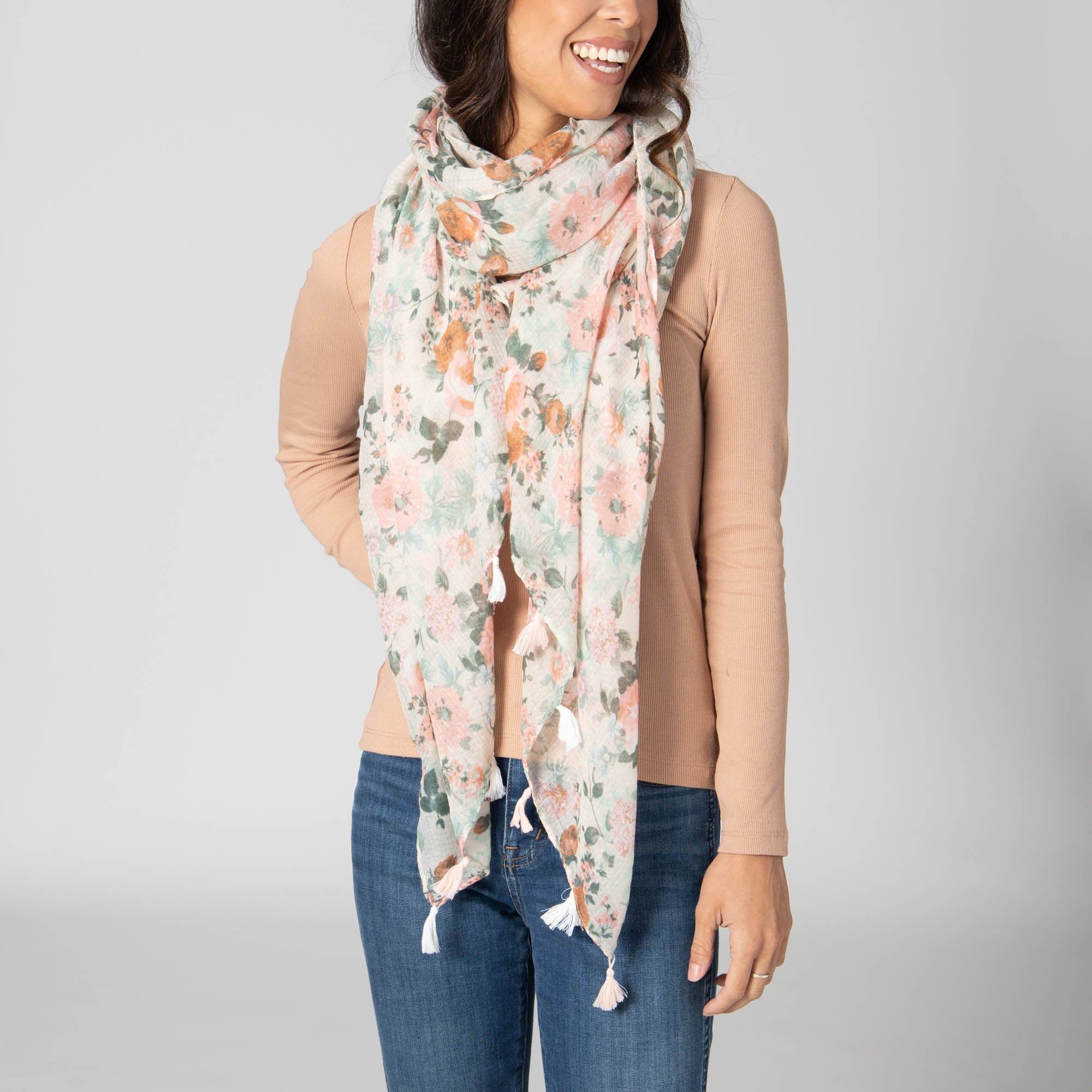 Lightweight Woven Floral Scarf for Women - Soft Botanical Print Shawl - Perfect for Spring Outfits, Beach Cover-ups & Casual Styling