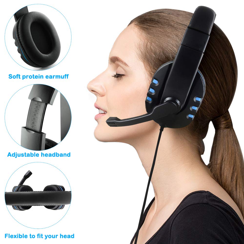 DaKuan 3.5mm Gaming Headset with Microphone - Over Ear Noise Cancelling Headphones for PC, PS4, Xbox One - Volume Control & Bonus 3.5mm Adapter Included - Perfect for Gaming, Streaming & Online Classes