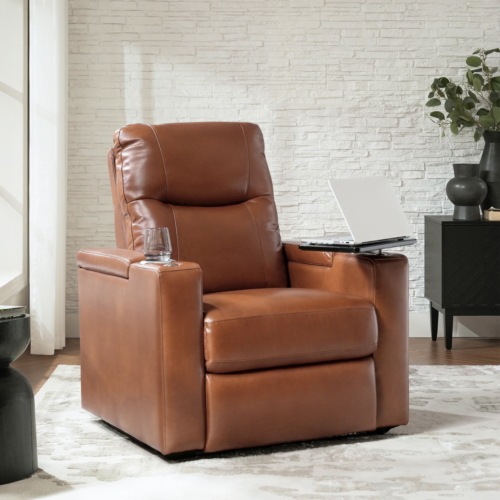 Iliana Electric Genuine Leather Recliner Chair with Side Table & Phone Holder - Power Lift Reclining Sofa for Living Room, Home Theater & Office Comfort
