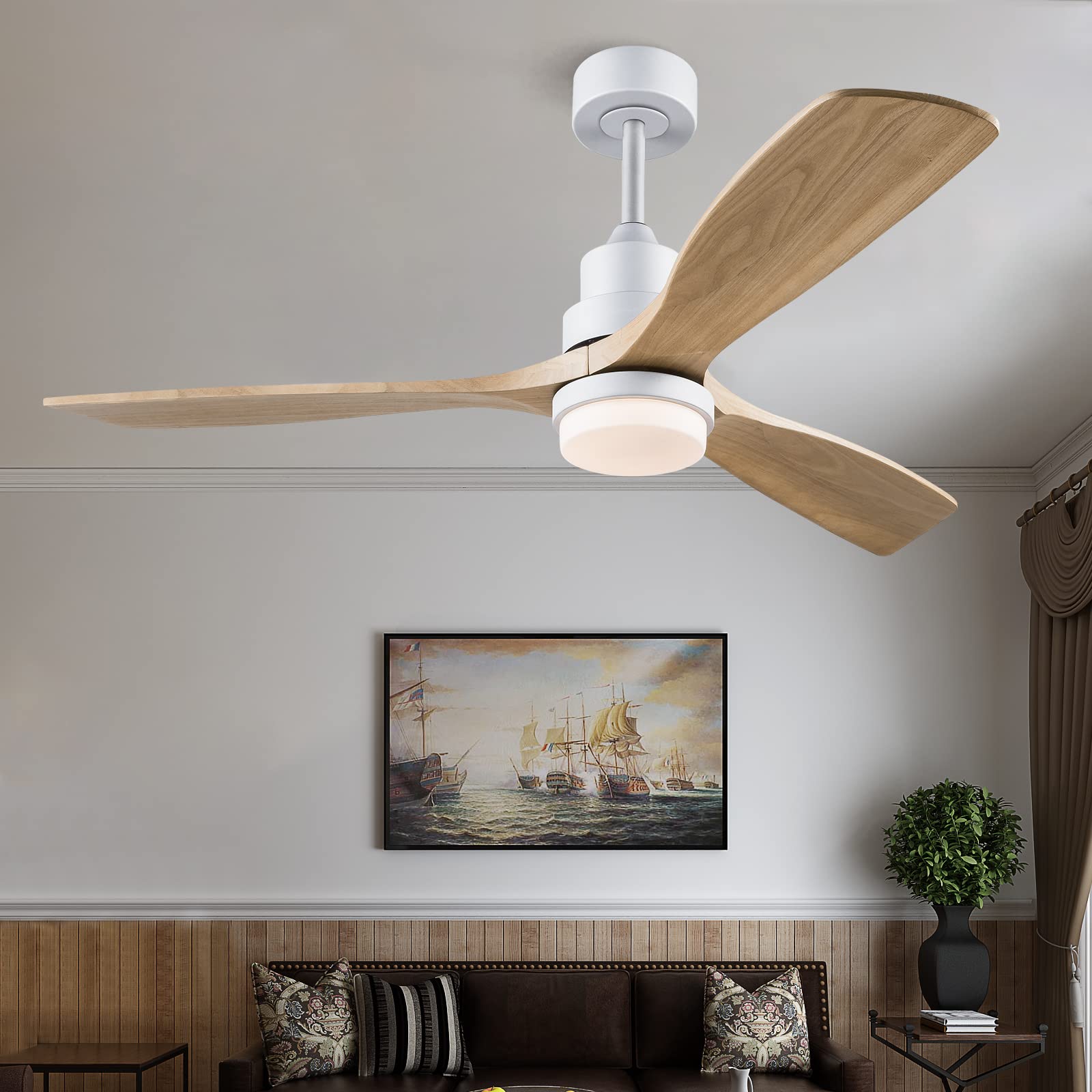 52 Inch Ceiling Fan with Light and Remote Control - Indoor/Outdoor Smart Ceiling Fan for Patio, Living Room, Bedroom, Office - Perfect for Summer Houses and Outdoor Spaces