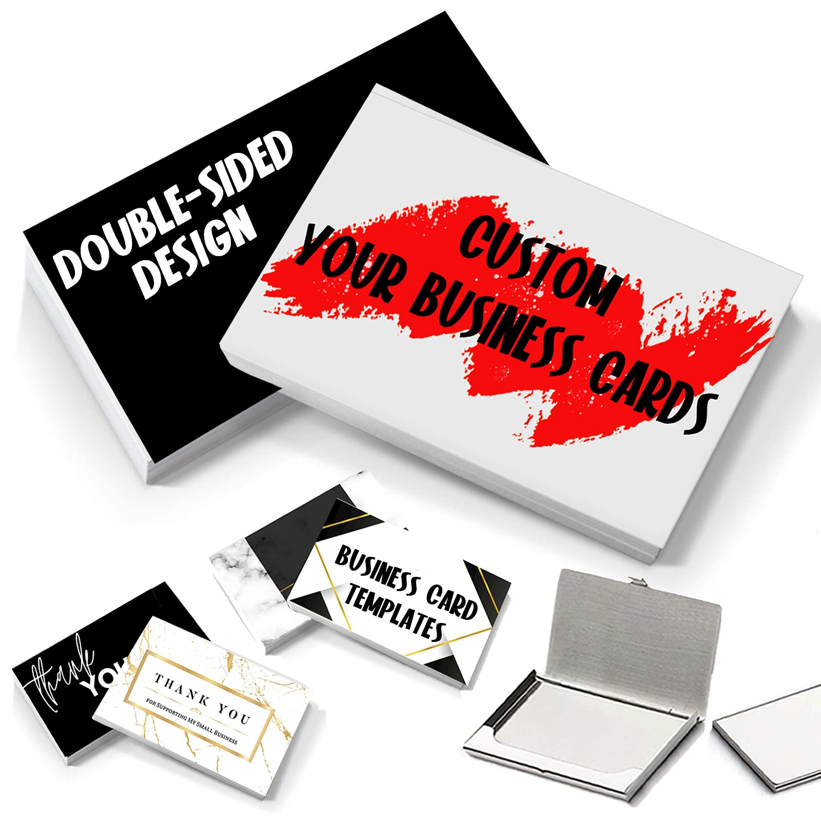 Custom Business Cards with Logo & Text - Personalized 300gsm Thick Waterproof Paper - Double Sided Printing - 500pcs with Free Card Case - Perfect for Networking, Corporate Branding & Professional Meetings