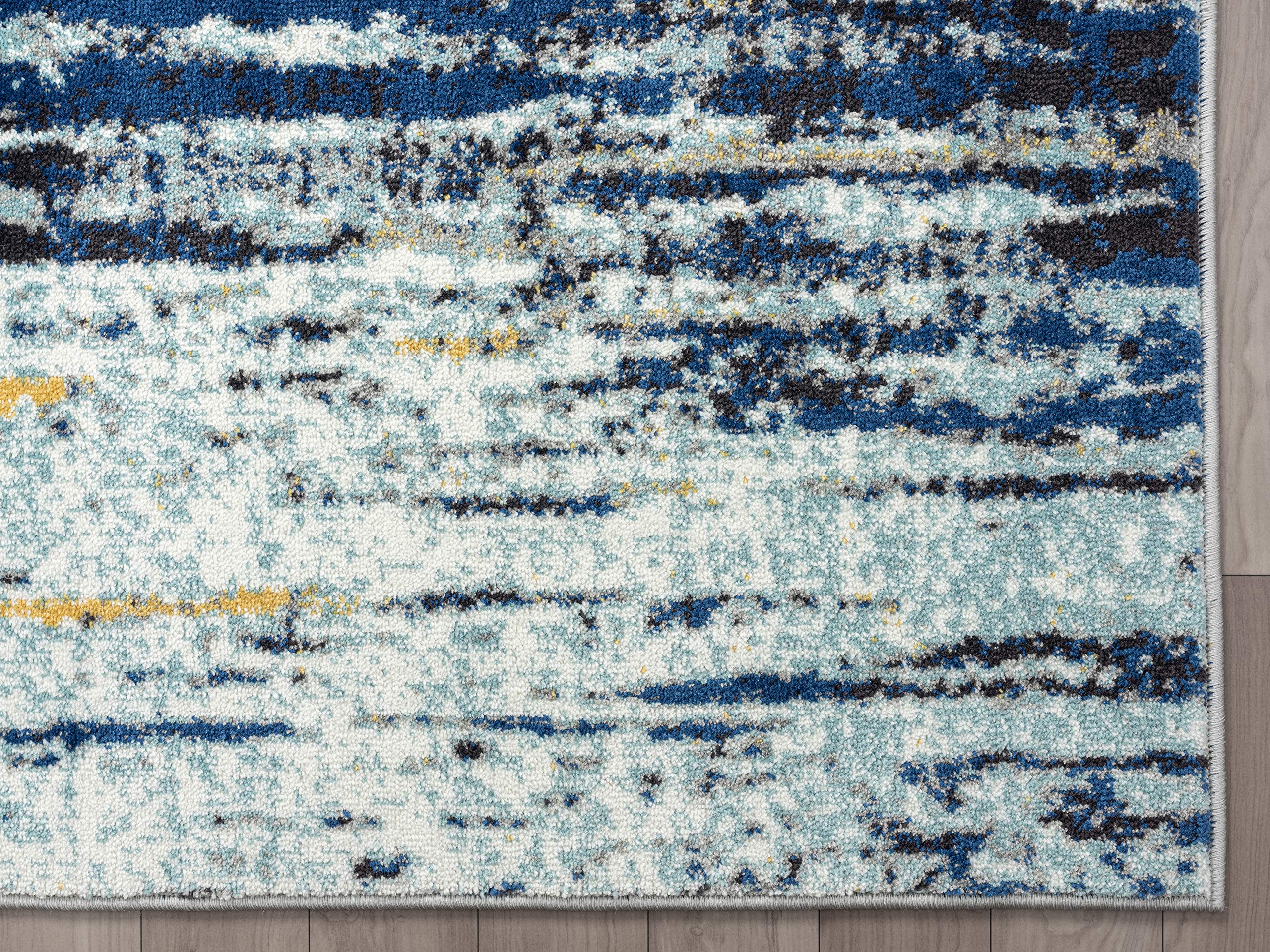 **Abani Blue & Yellow Modern Area Rug 6' x 9' – Bold Painted Pattern Accent Rug for Living Room, Bedroom & Office – Laguna Collection**