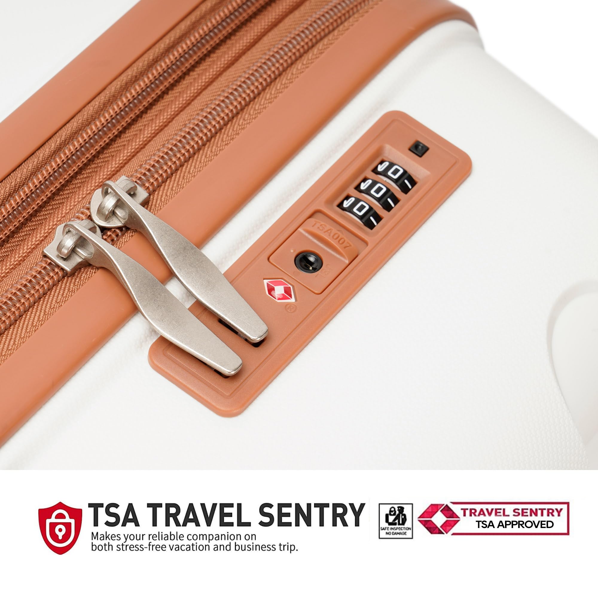 Expandable 3-Piece PP Luggage Set with Spinner Wheels & TSA Lock - 20/24/28 Inch Large Suitcases for Family Travel (White & Brown) - Perfect for Air Travel, Business Trips & Vacation Packing