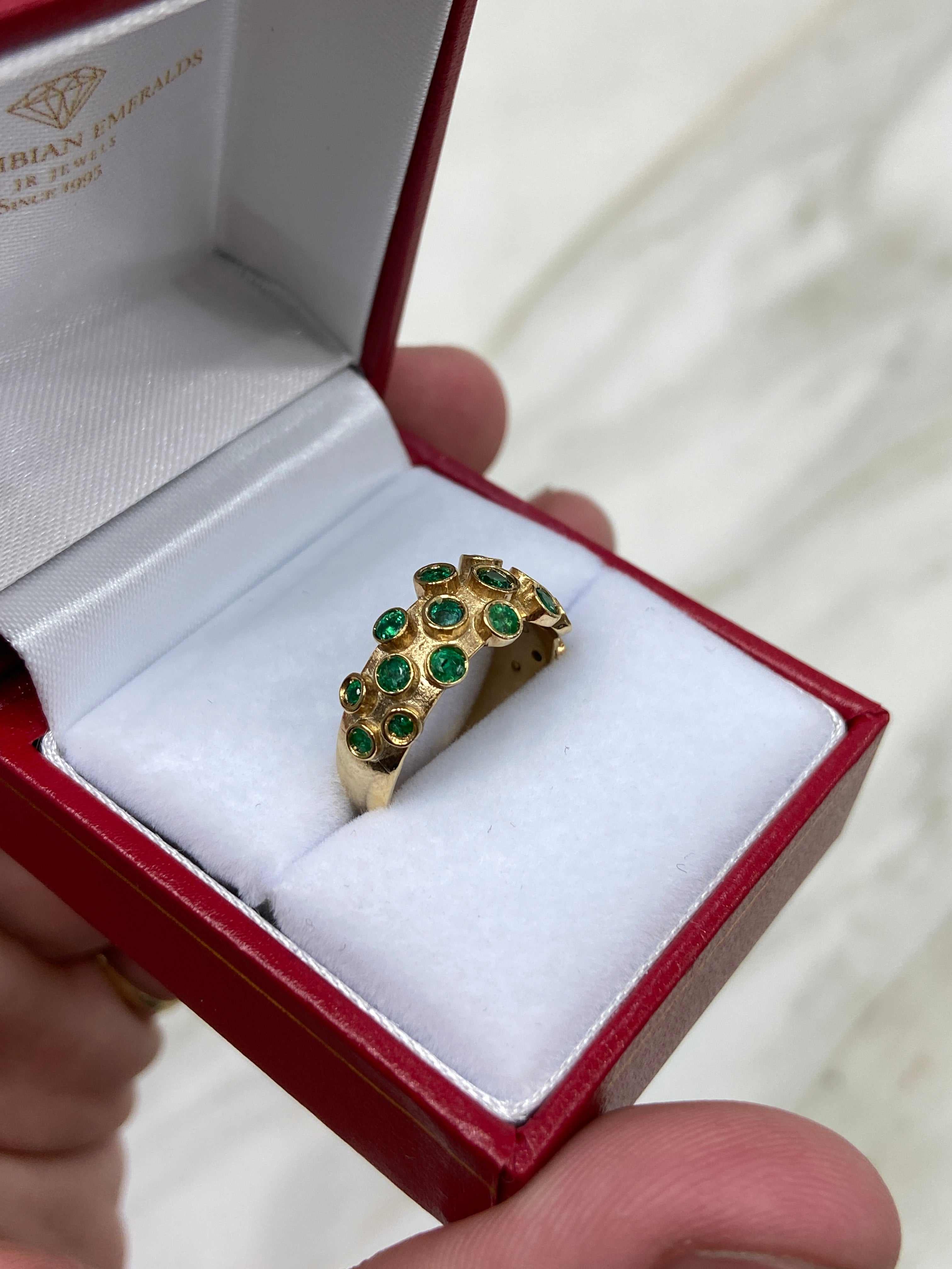 1.90tcw Round Emerald Cluster Ring in Solid 14K Gold - Elegant Bezel Set Band Ring for Women, Perfect for Engagement, Wedding, Anniversary & Everyday Jewelry Gift