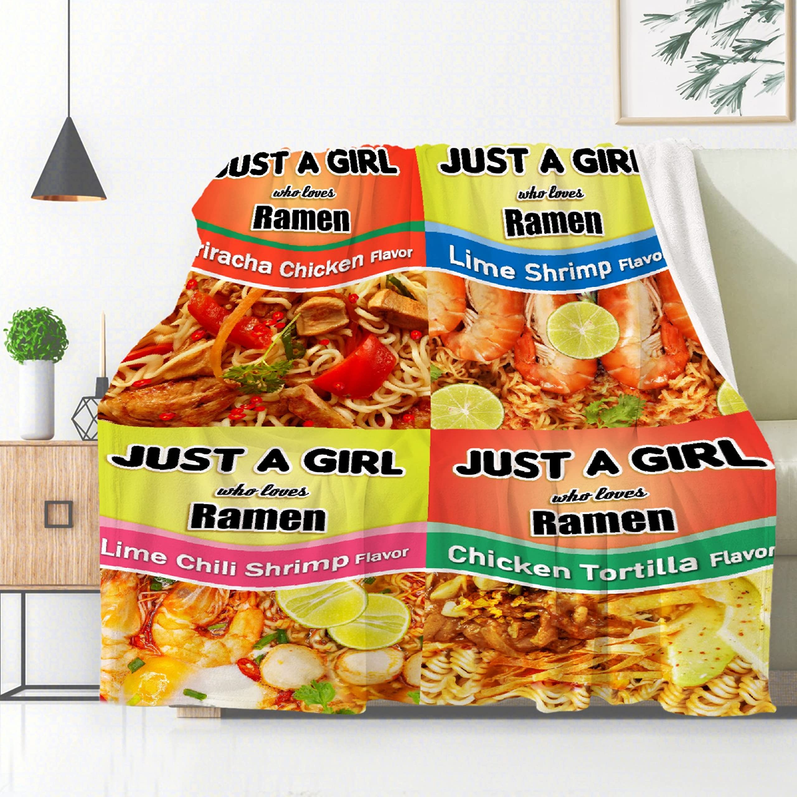 Just A Girl Who Loves Ramen Noodles Throw Blanket - Lightweight Flannel Fleece Cozy Warm Blanket 90