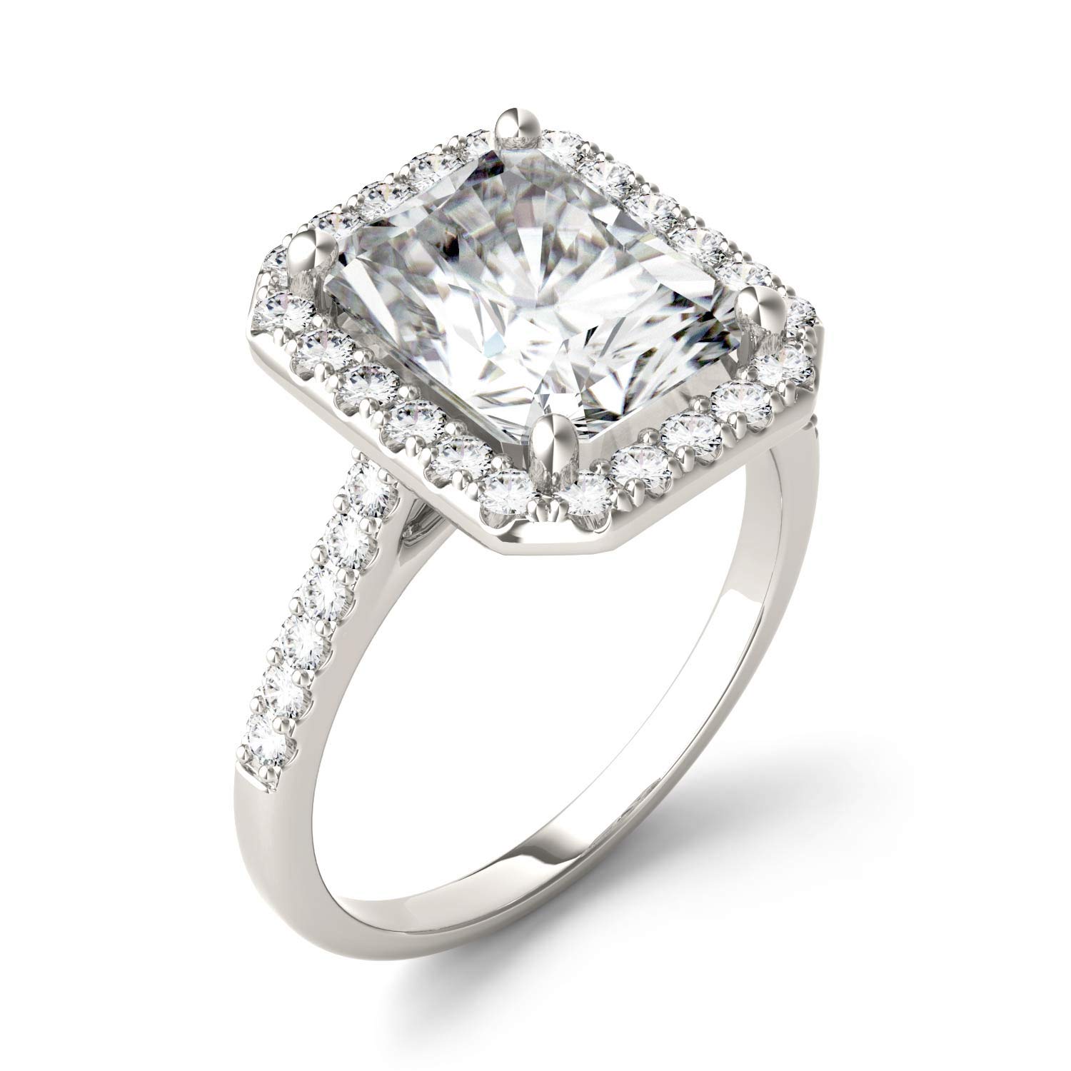 Charles & Colvard Lab-Created Moissanite 10x8mm Radiant Cut Engagement Ring for Women – 4.41cttw DEW, 14K White Gold with Rhodium Plating | Elegant Wedding, Proposal & Anniversary Jewelry Gift