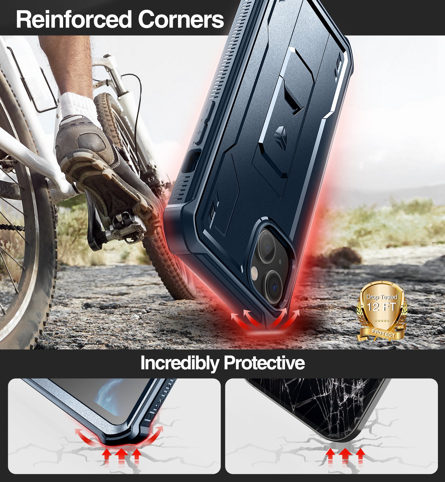 Dexnor Heavy Duty Shockproof iPhone 14 Plus Case with Built-in Screen Protector & Adjustable Kickstand - Perfect for Outdoor Activities, Travel, and Daily Protection