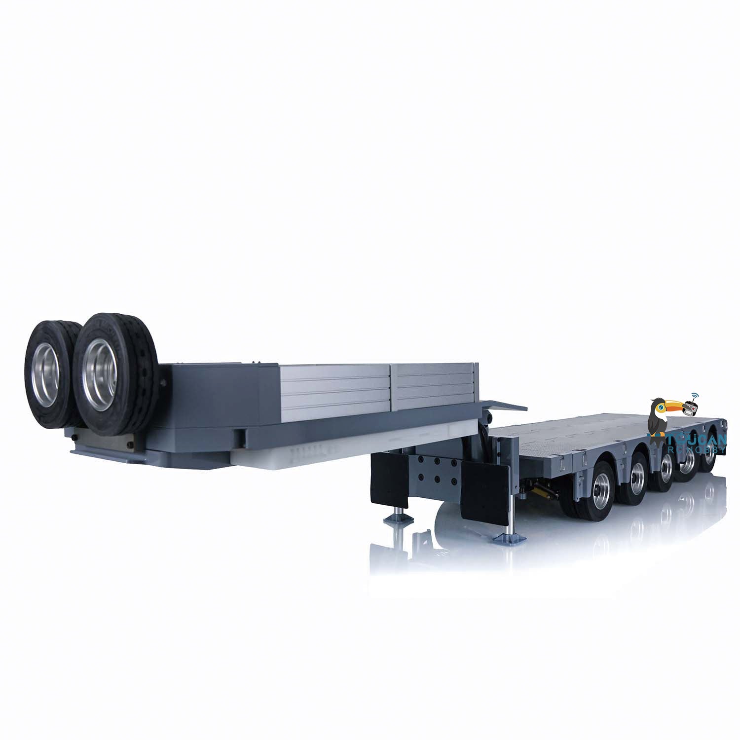 1/14 Scale Metal CNC Heavy Duty 5-Axle Steering Trailer with Extra Flat 2-Axle Module & Stickers - Compatible with TAMIYA RC Tractor Trucks - Perfect for RC Construction & Farm Vehicle Simulation